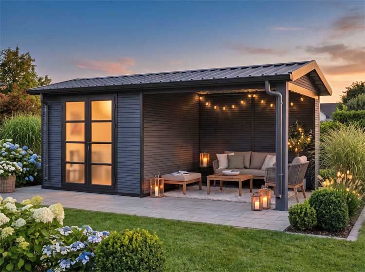 Gartenhaus APEX, 15,4 m² mit Anbau