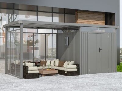 Metall Gerätehaus Modell Style 4,45 m² Spar-Set 5 Alu Grau