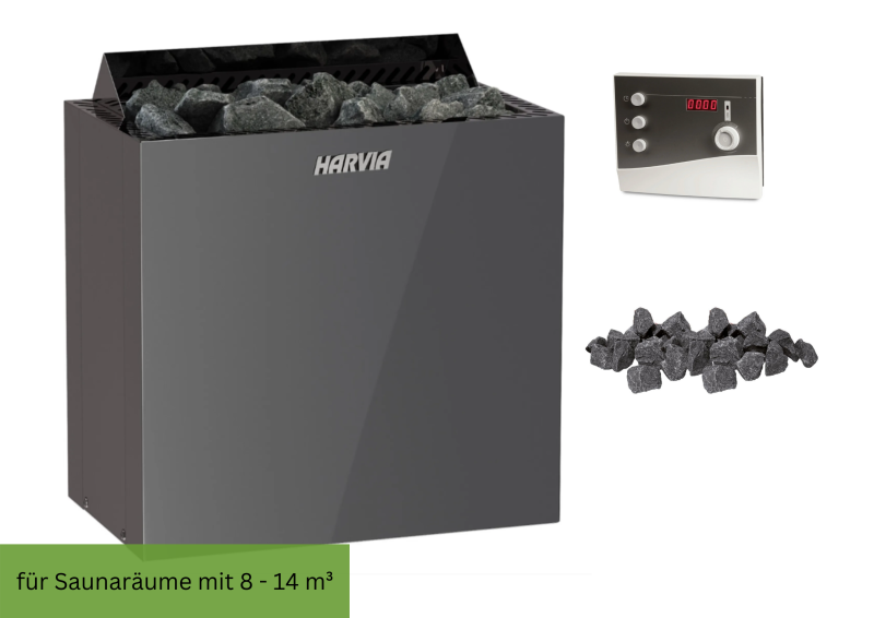 Harvia Qubic Black Steel Saunaofen 9 KW mit externer Steuerung