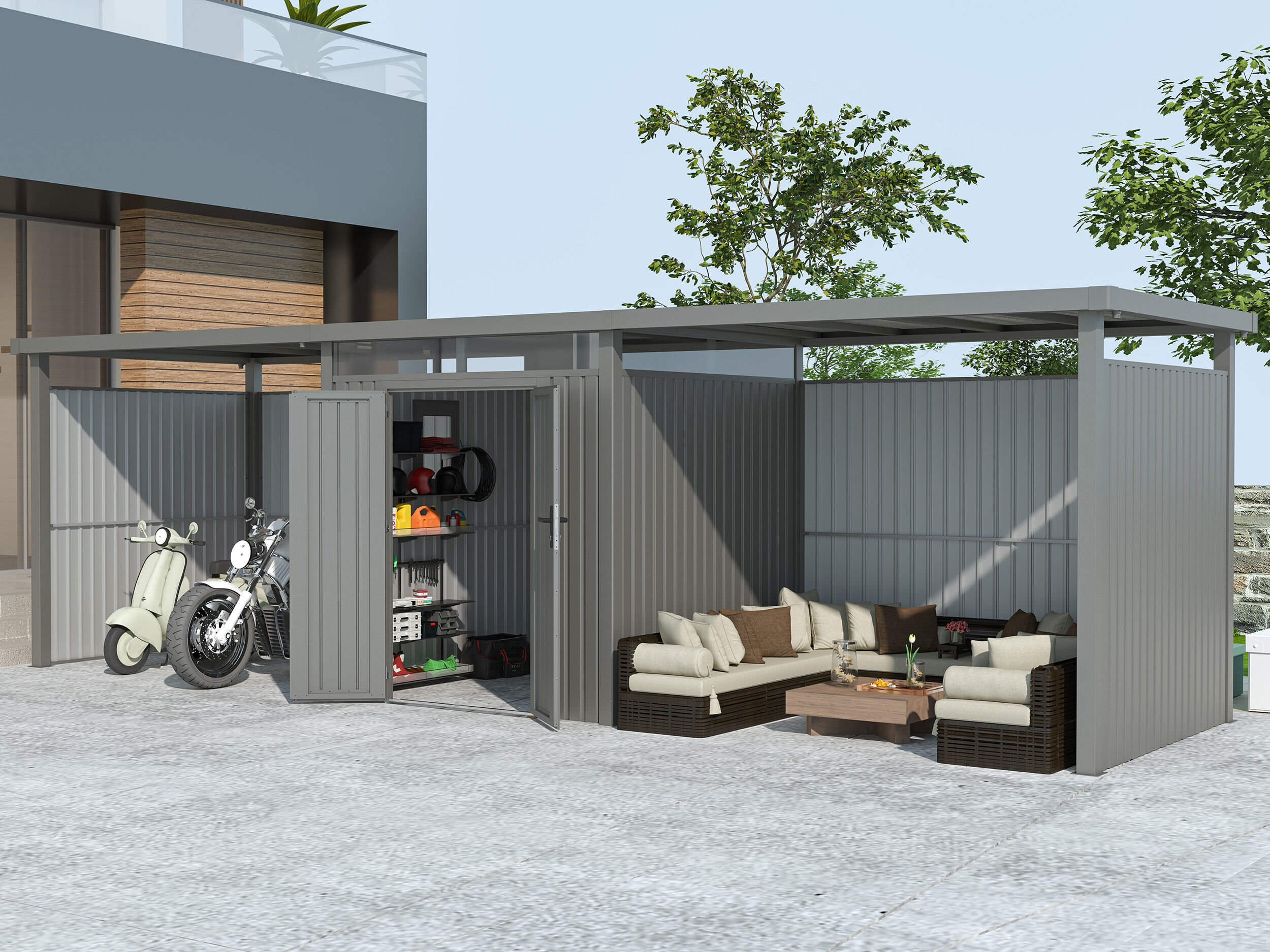 Metall Gerätehaus Modell Style 4,45 m² Spar-Set 4 Rabatt: 29 %