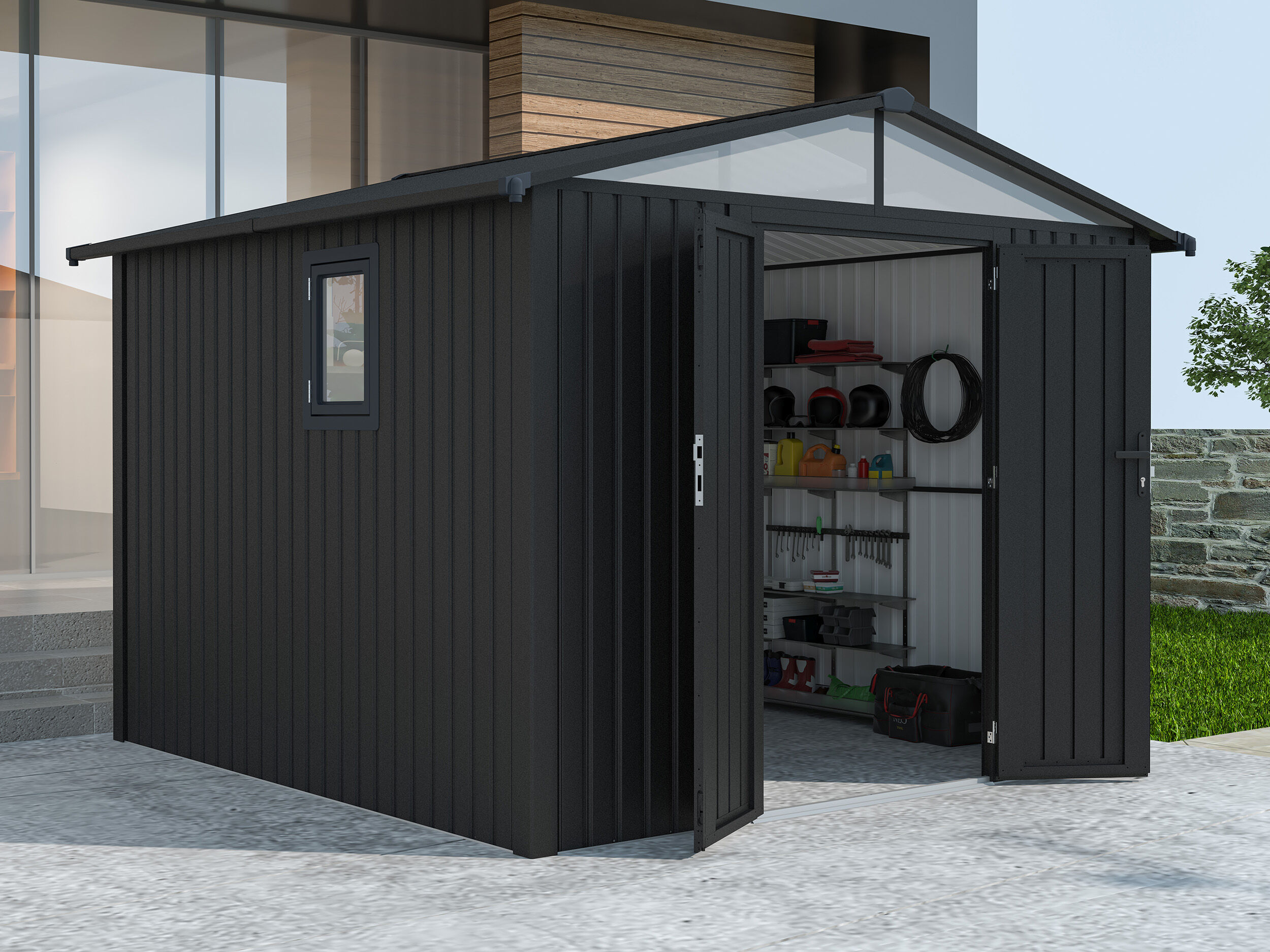 Metall Gerätehaus Modell Trend 7,56 m² Anthrazit Rabatt: 38 %