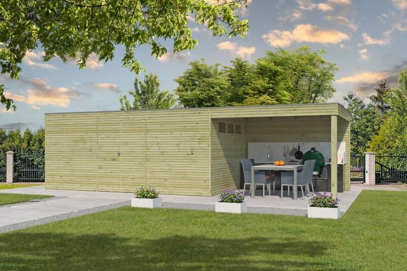 Gartenhaus Modell QB-Line 15,30 m² + 300 cm Anbau