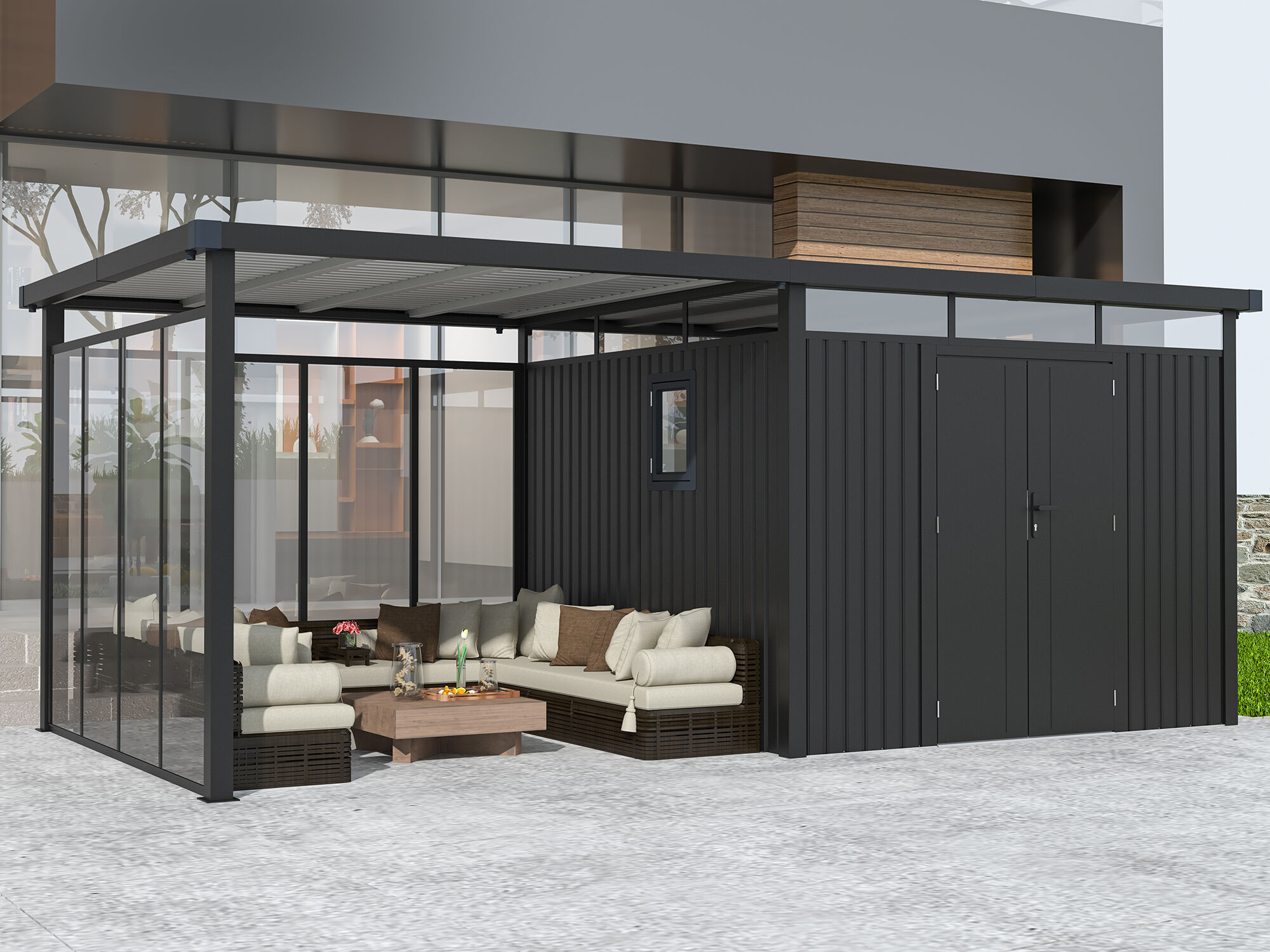 36% Rabatt ! Metall Gerätehaus Modell Style 7,56 m² Spar-Set-5