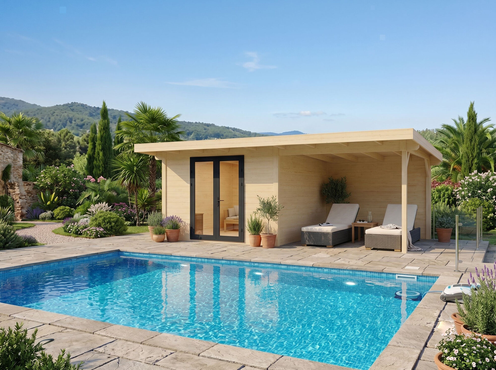 26 % reduziert: Fjordholz Gartenhaus-Sonderangebot Modell Alu Line 44-B 19m²