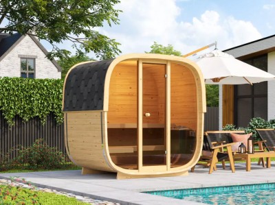 Fass-Sauna Modell 160 mit Ganzglasfront