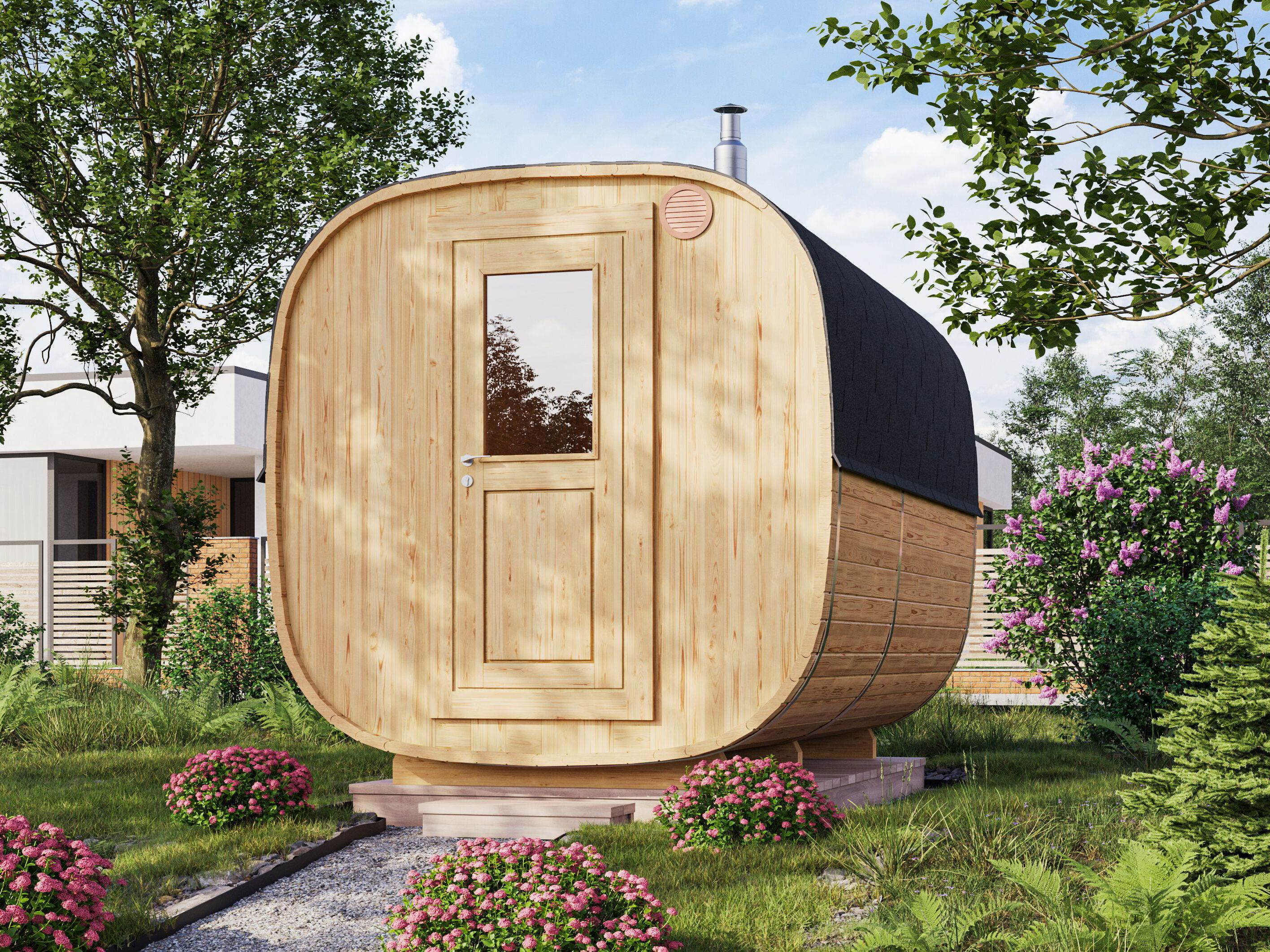 Fjordholz Fass-Sauna Modell Quadro 300 cm 2-Raum
