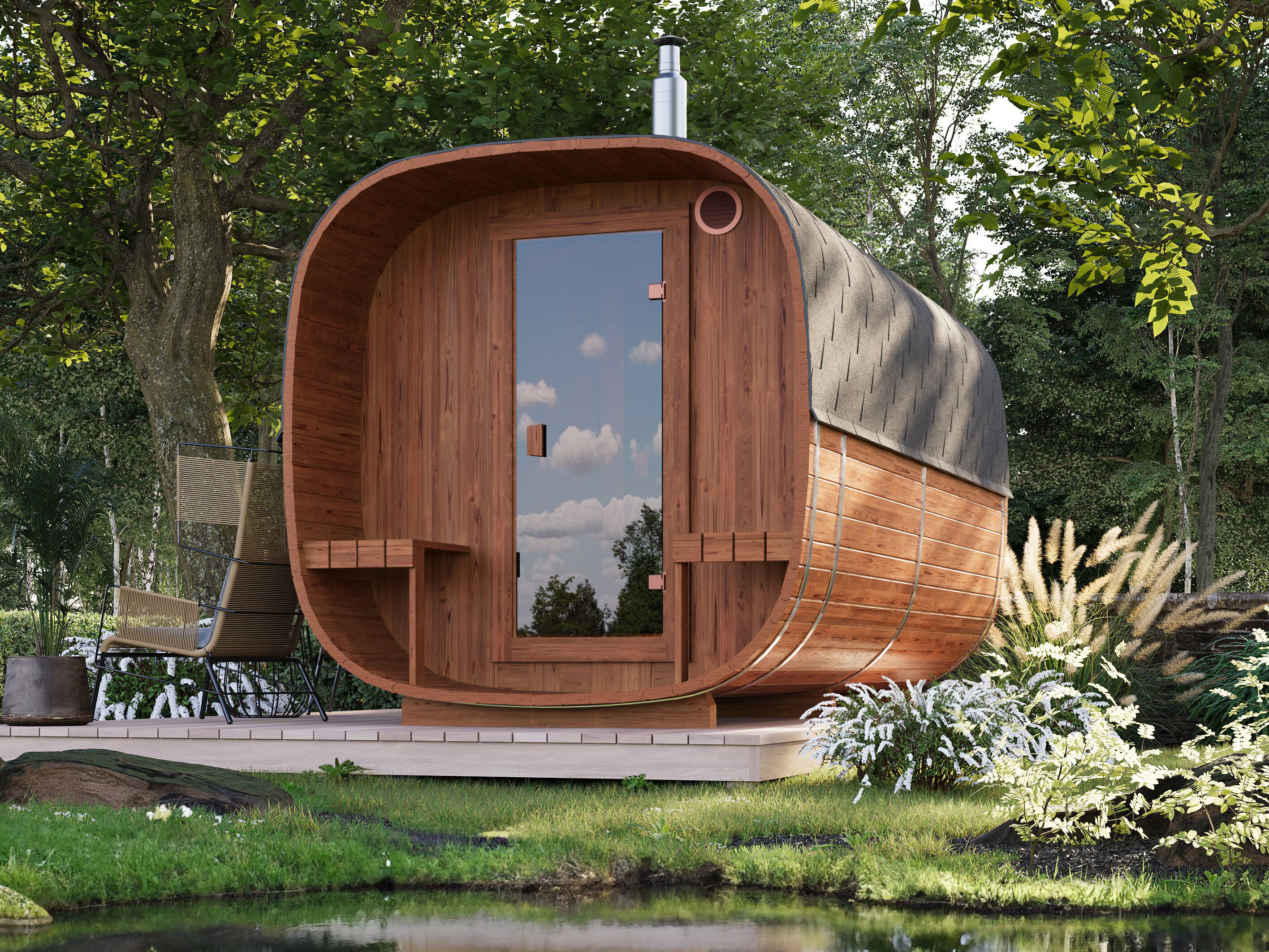 Fjordholz Fass-Sauna Modell Quadro 300 cm 2-Raum