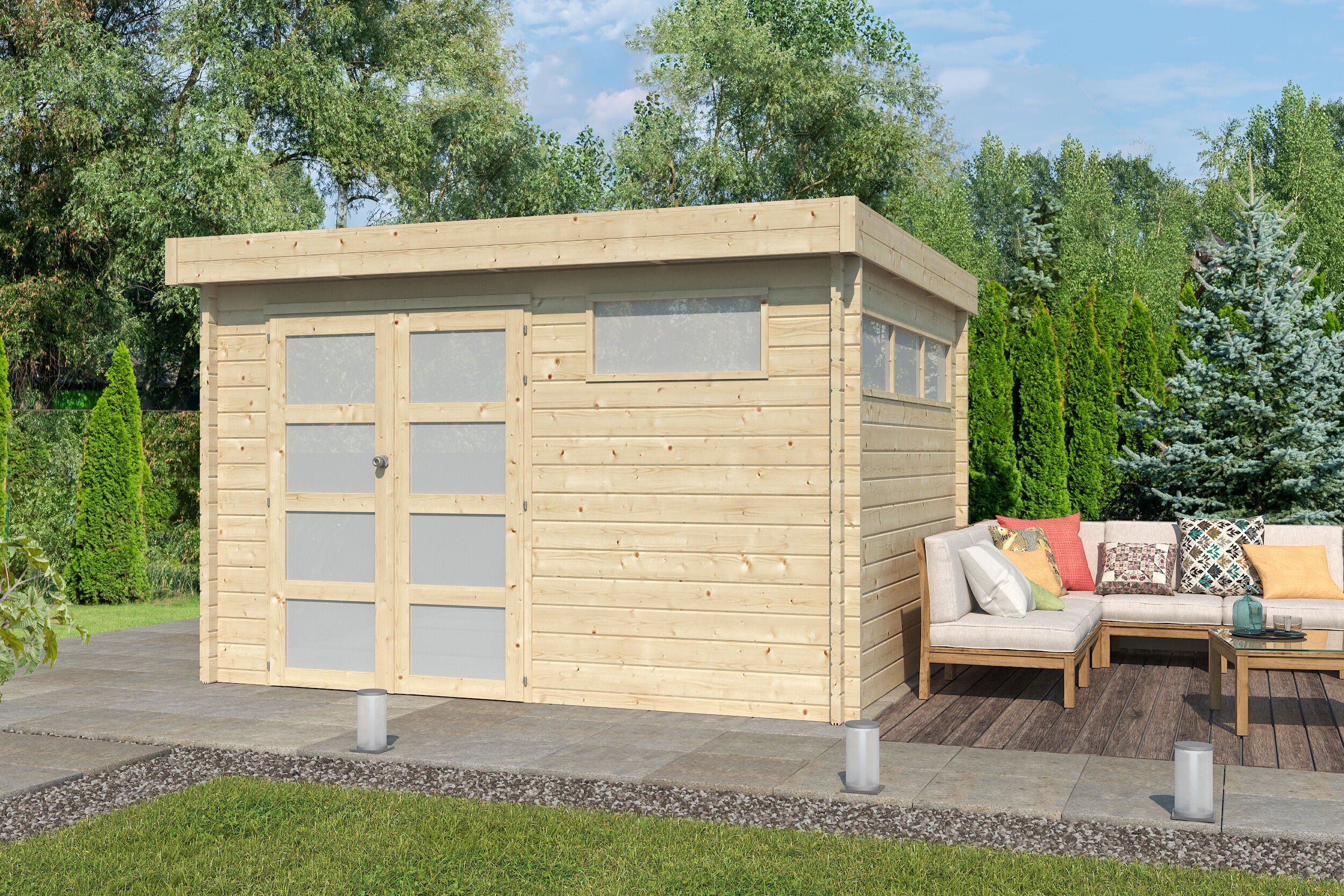 Flachdach Gartenhaus Modell Nelo 44 D