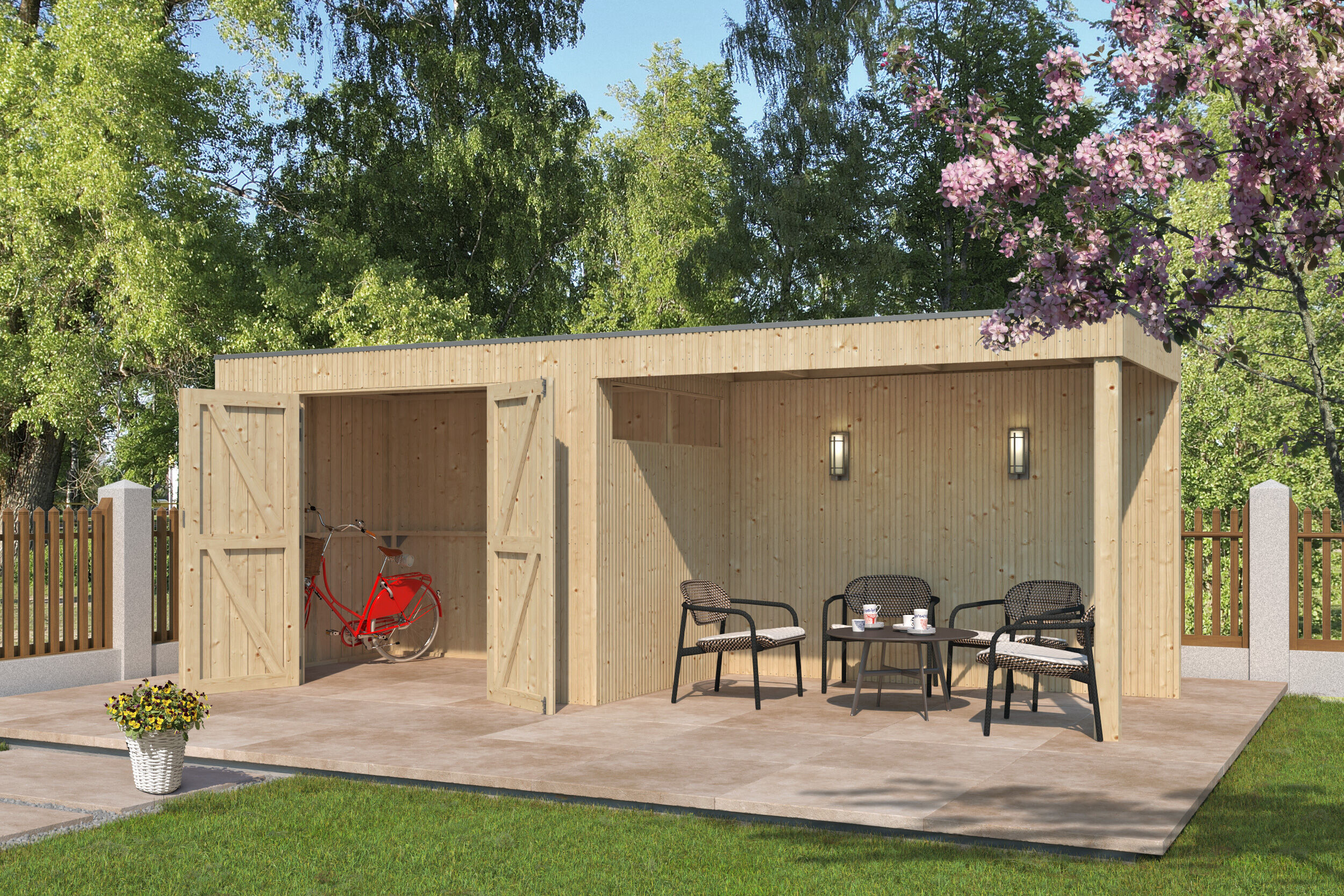 Gartenhaus Modell QBV3-Line 5,90 m² + 300 cm Anbau Rabatt: 26 %