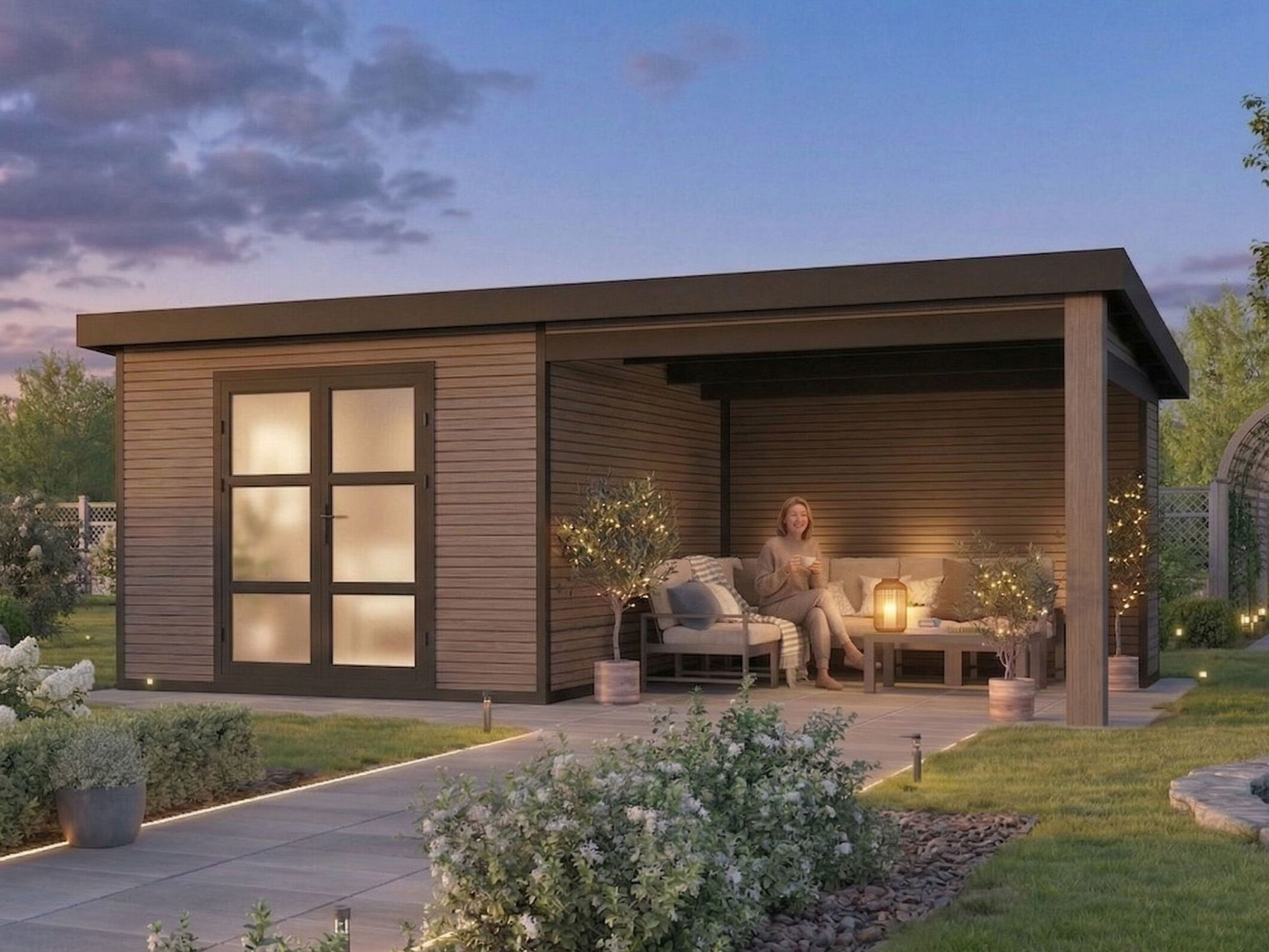 26% Rabatt ! WPC Gartenhaus mit Lounge Modell FineLine 16,90 m²