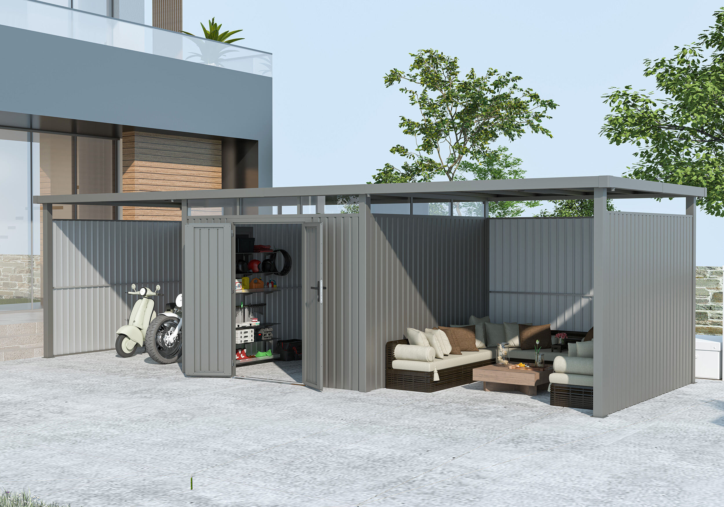 Metall Gerätehaus Modell Style 7,56 m² Spar-Set-4 Rabatt: 19 %