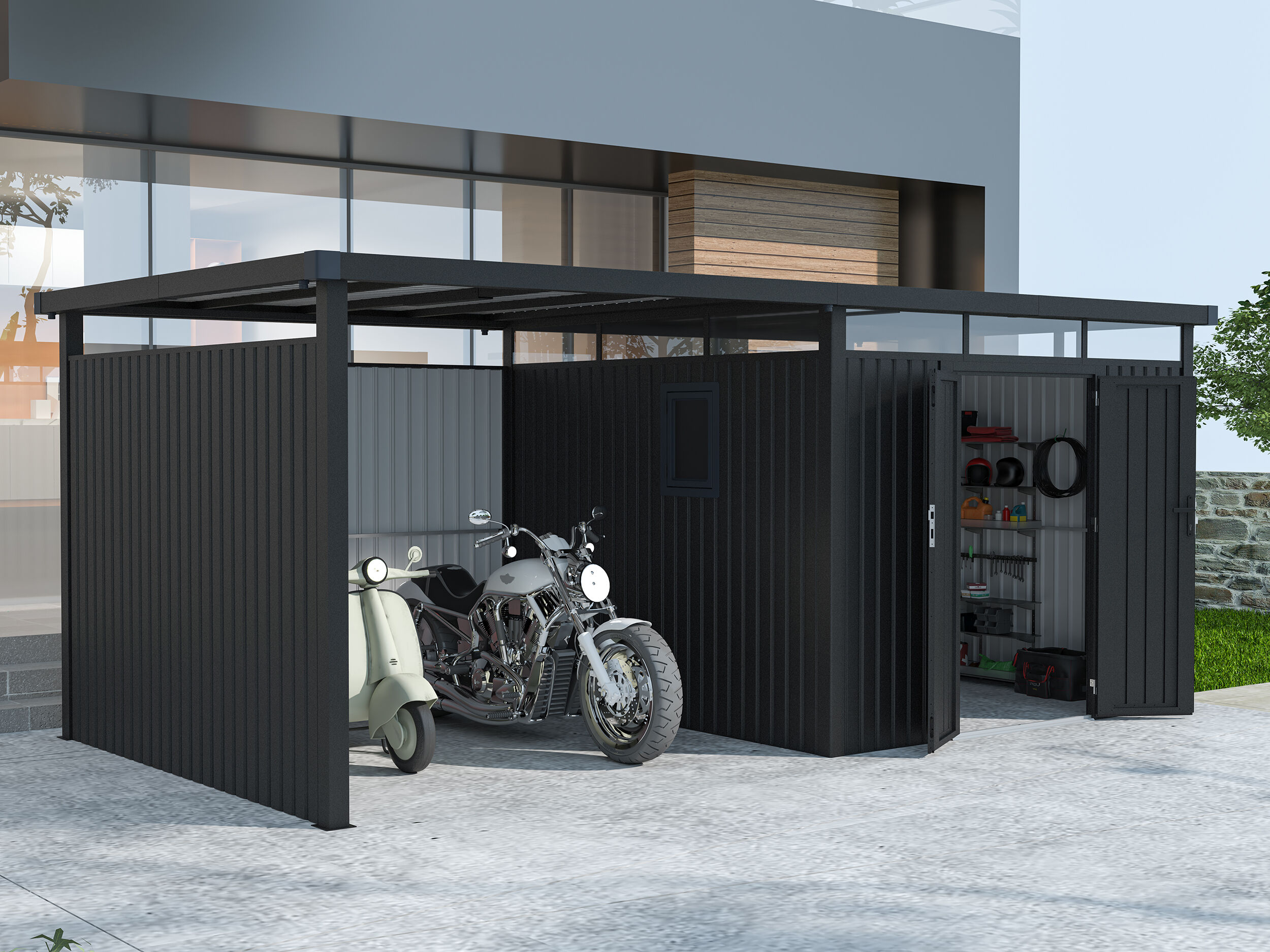 37% billiger! Metall Gerätehaus Modell Style 7,56 m² Spar-Set-2 6m²