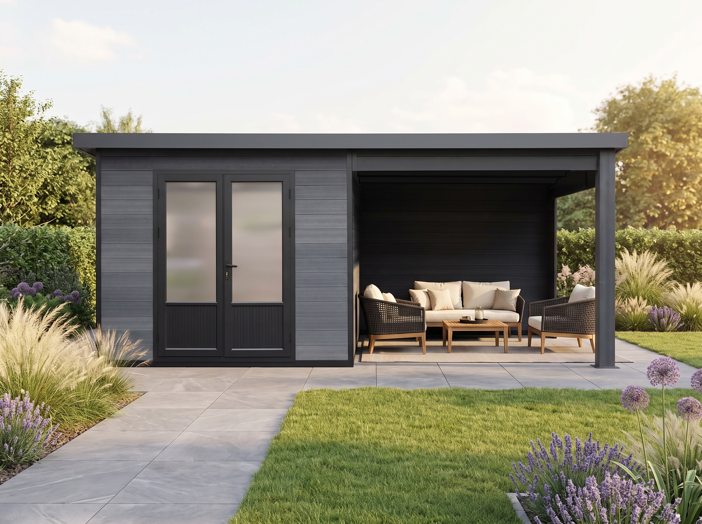 WPC Gartenhaus mit Terrasse in Anthrazit - Modell
