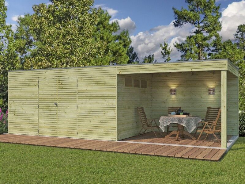 Gartenhaus Modell QB-Line 12,60 m² + 300 cm Anbau