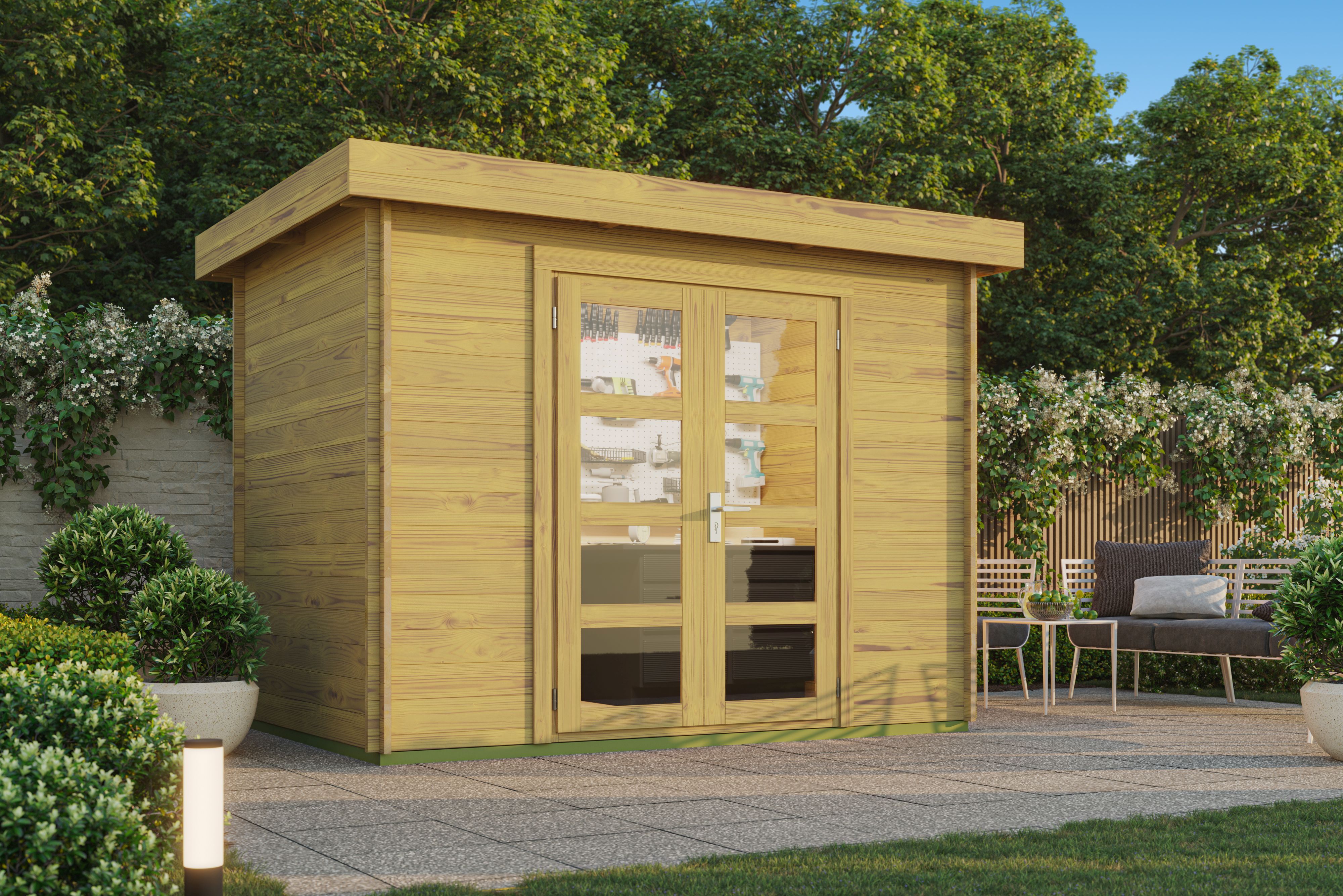 Fjordholz Flachdach Gartenhaus Modell Samim 28
