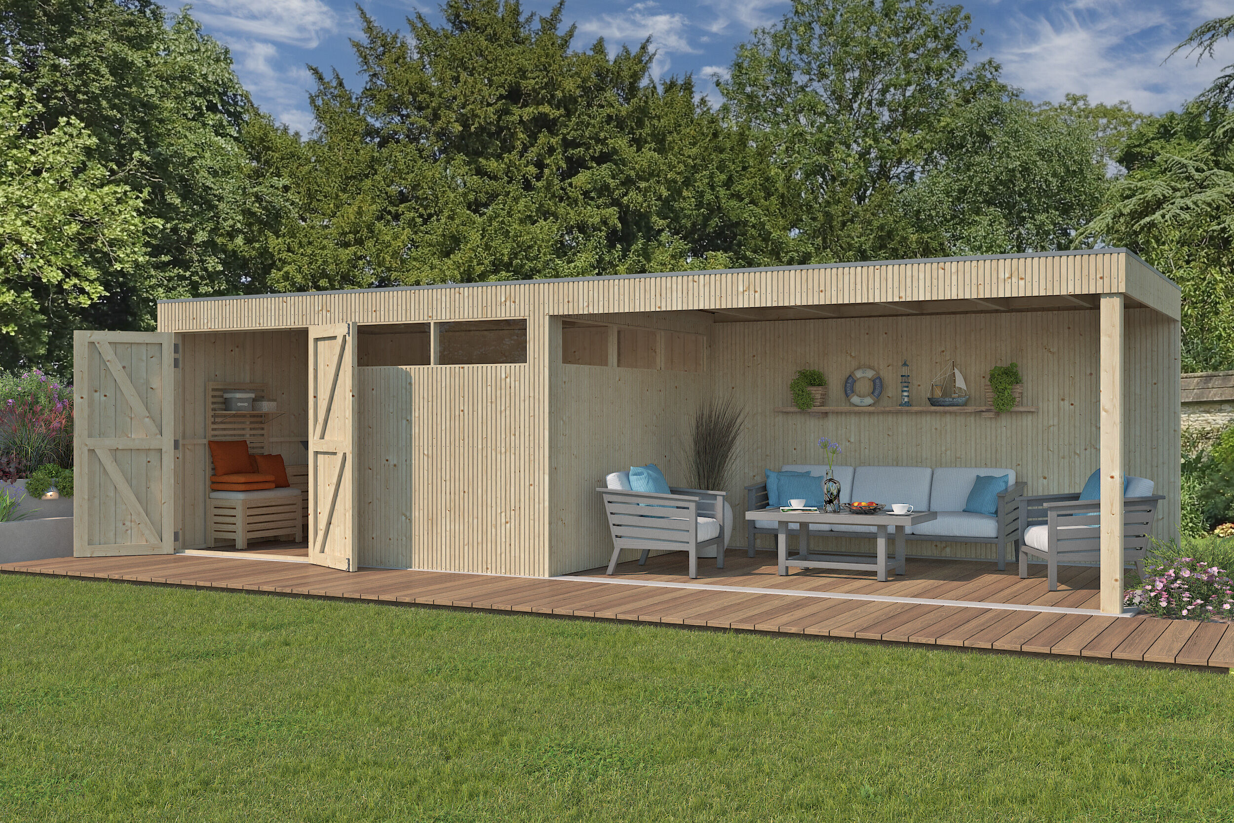 Gartenhaus Modell QBV3-Line 11,89 m² + 400 cm Anba Rabatt: 26 %