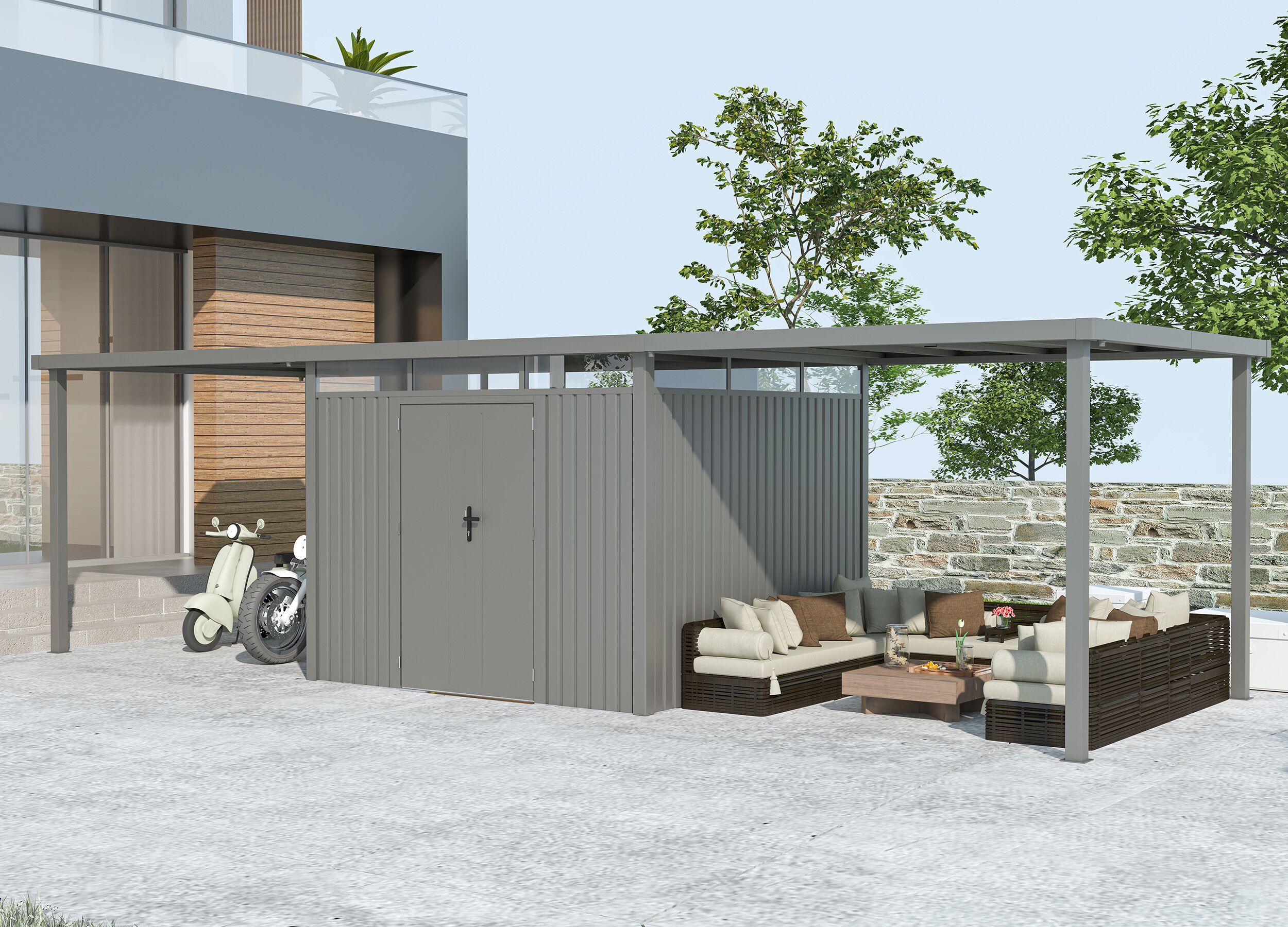 Metall Gerätehaus Modell Style 7,56 m² Spar-Set-3 | 4x2m