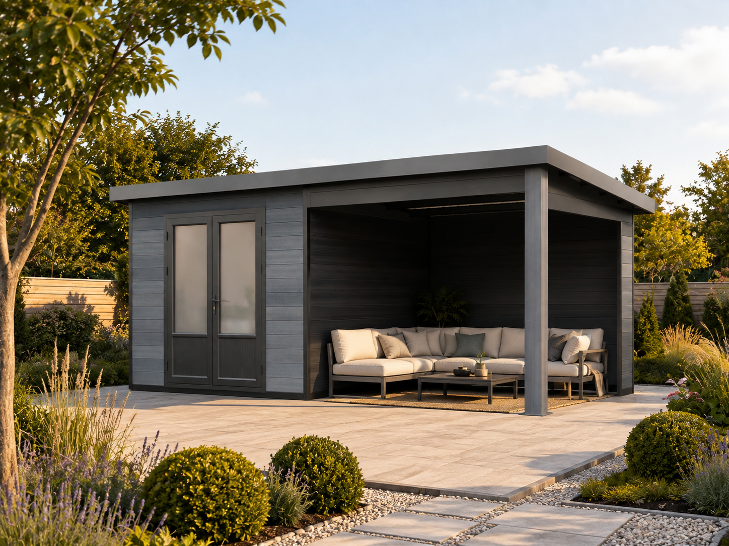 WPC Gartenhaus mit Terrasse in Anthrazit - Modell