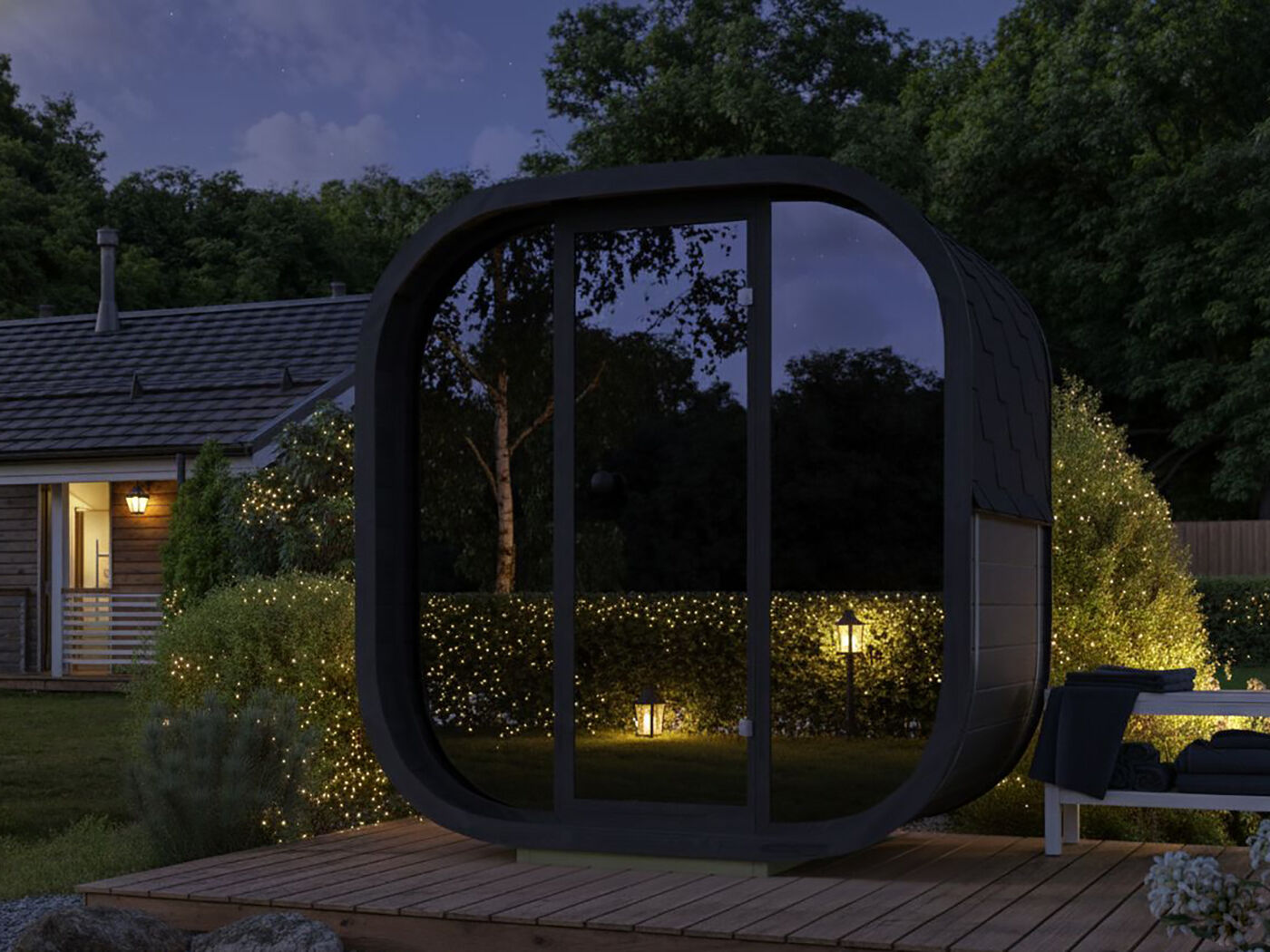 Fjordholz Fass-Sauna Modell Cubus-2 Blac...