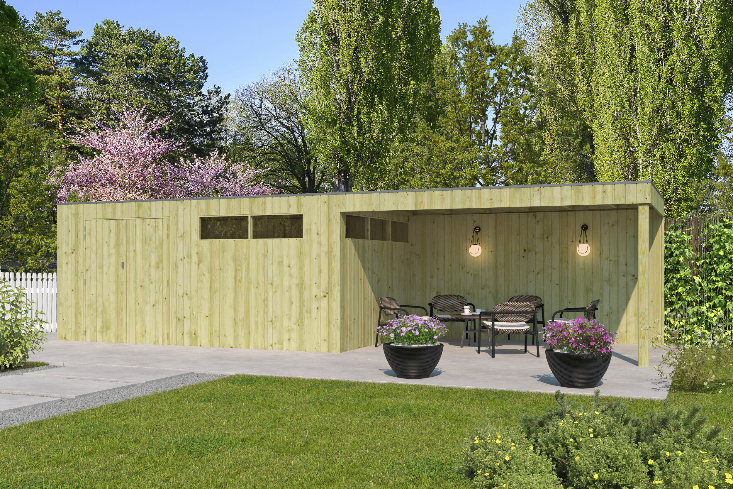 Gartenhaus Modell QBV3-Line 14,90 m² + 400 cm Anba