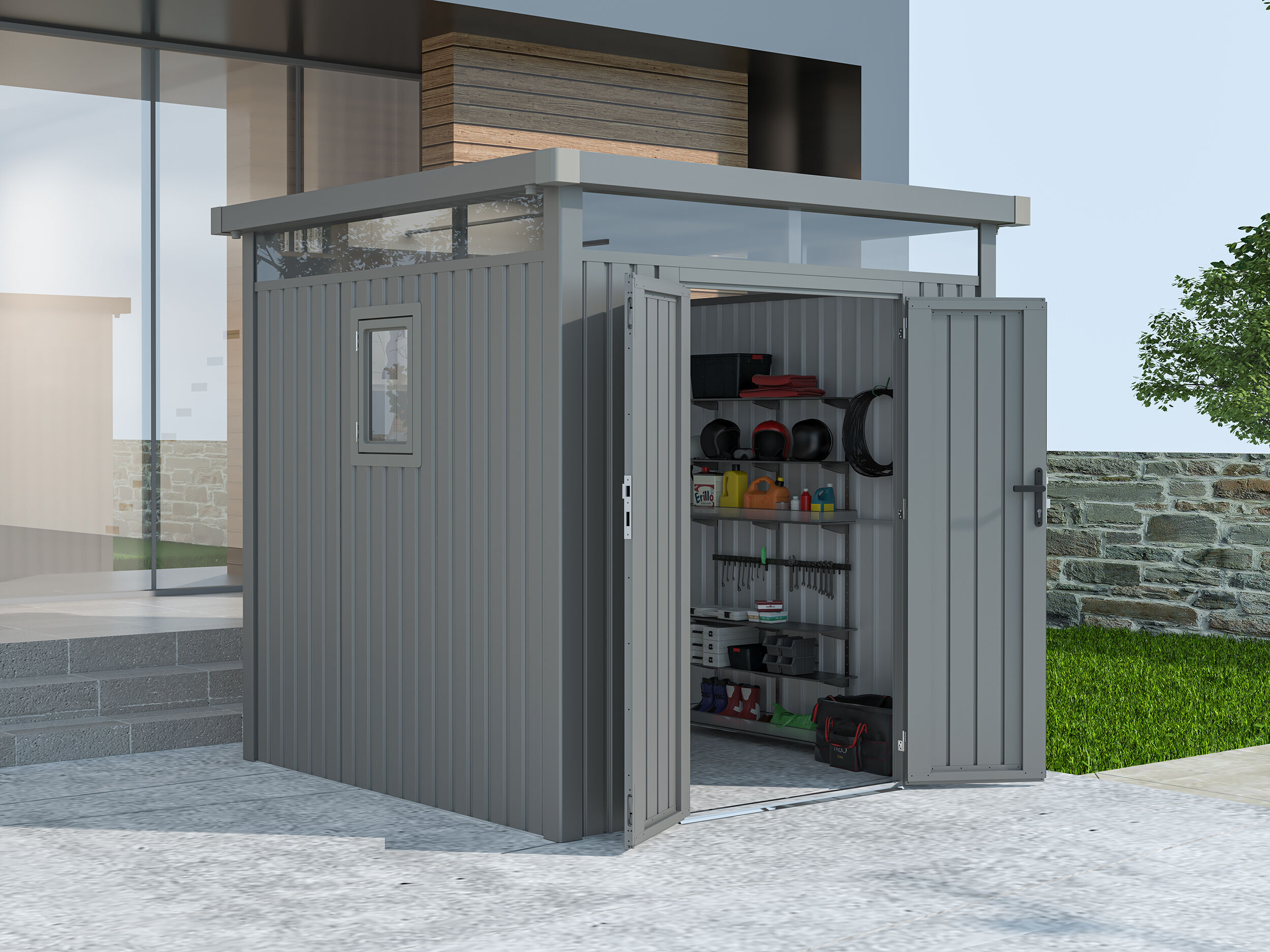 Metall Gerätehaus Modell Style 4,45 m² Alu Grau Rabatt: 38 %