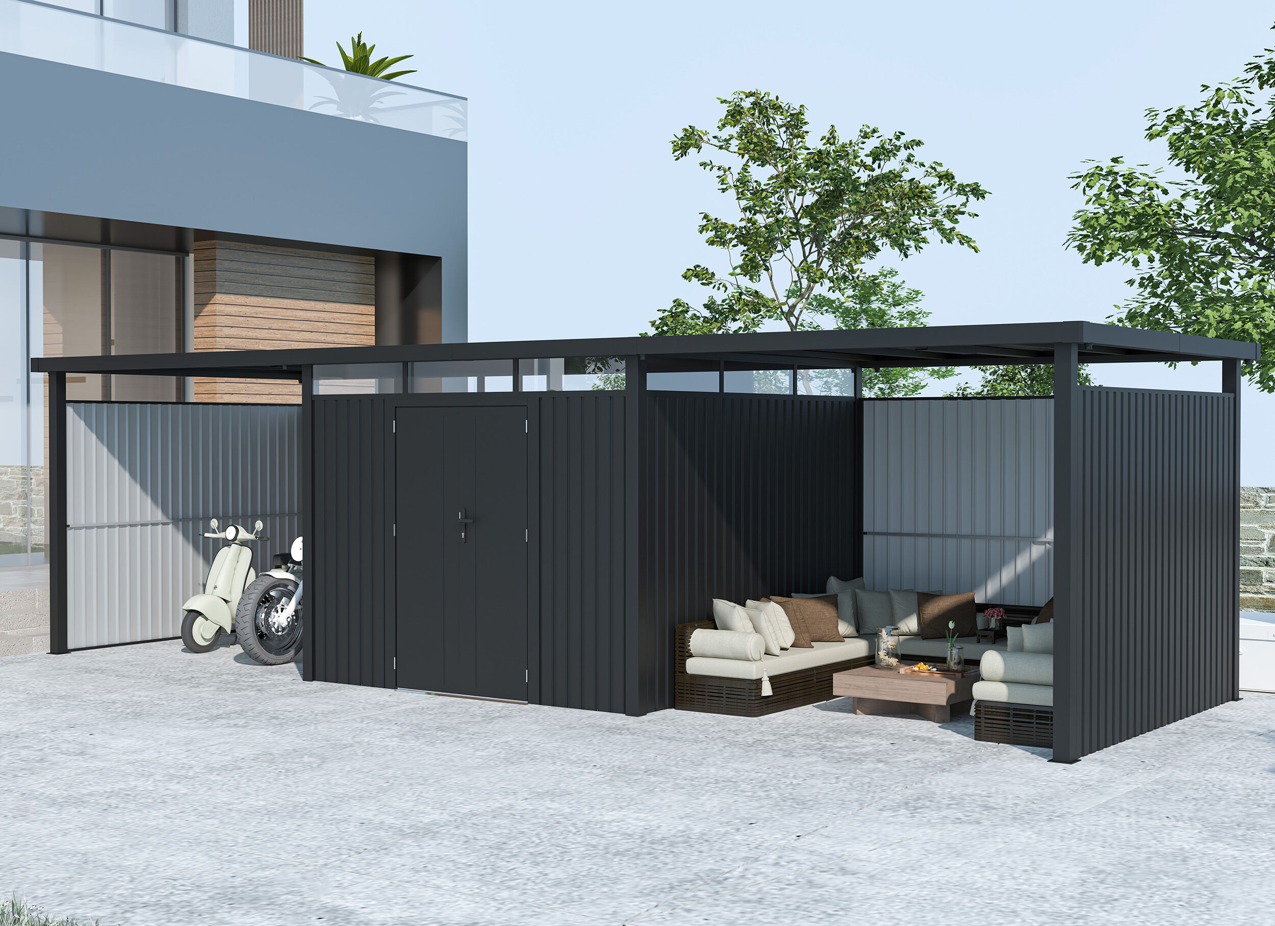 37% Rabatt ! Metall Gerätehaus Modell Style 7,56 m² Spar-Set-4