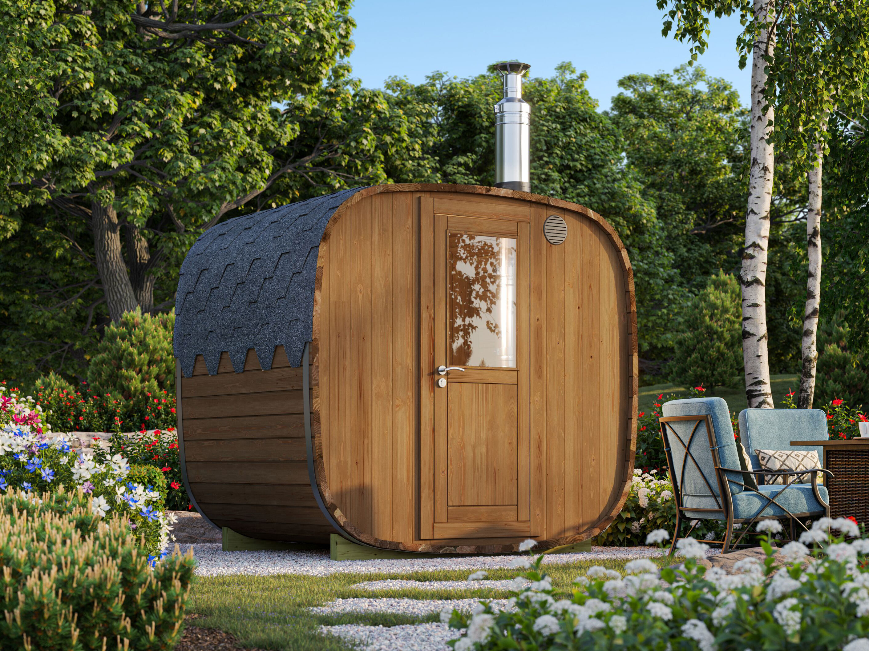 Fjordholz Fass-Sauna Modell Quadro 170 cm