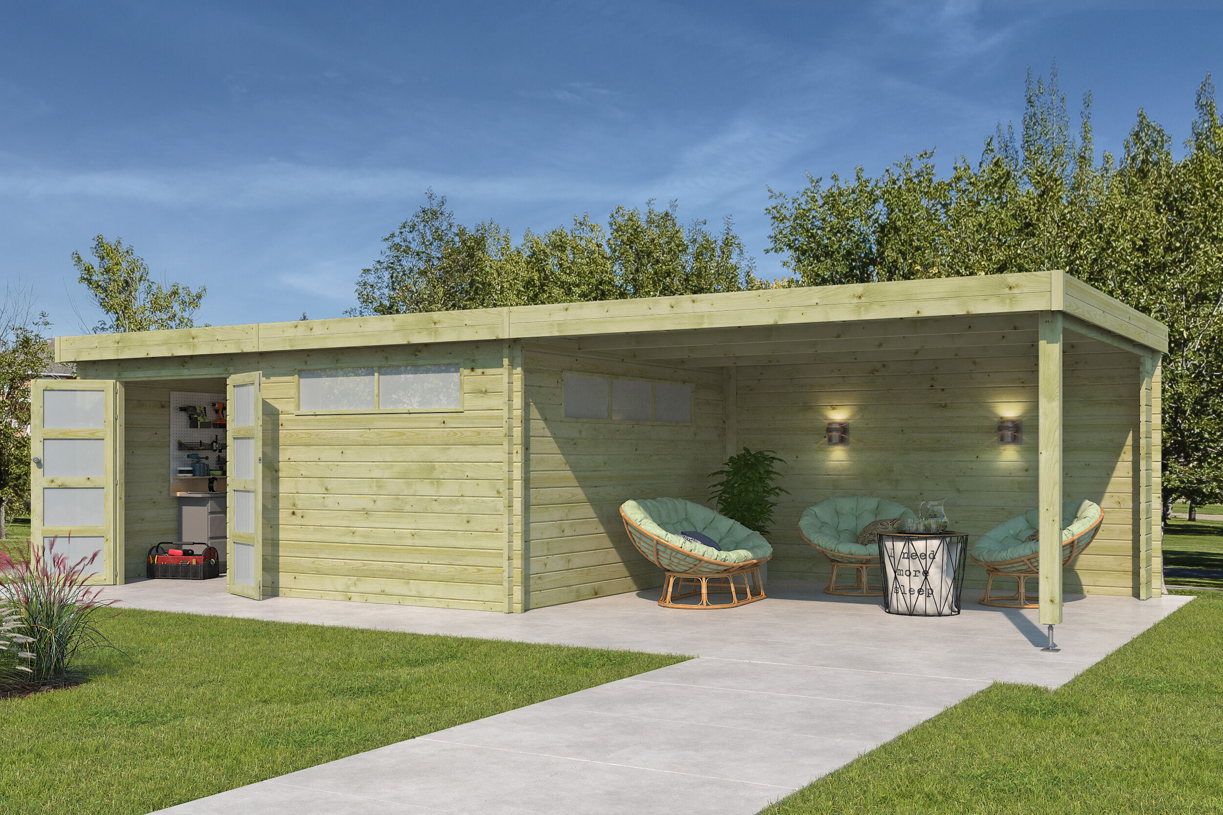 Flachdach Gartenhaus Modell Nelo 44 E mit 400 cm A Rabatt: 17 %