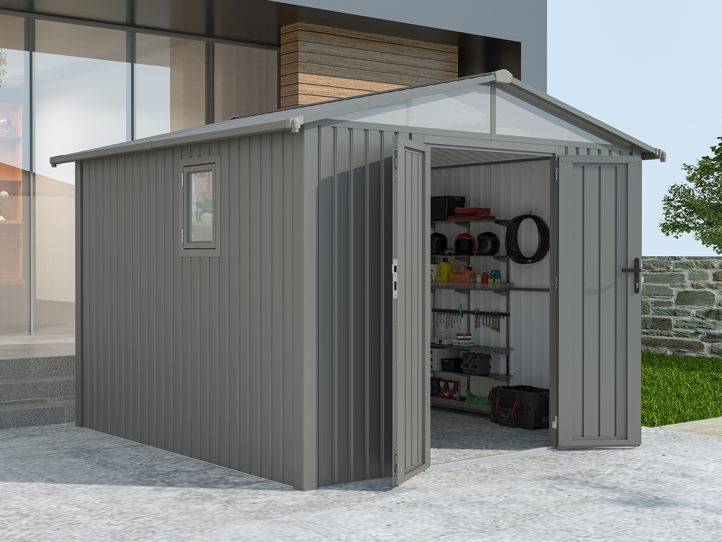38% Discount! Metall Gerätehaus Modell Trend 7,56 m² Alu Grau