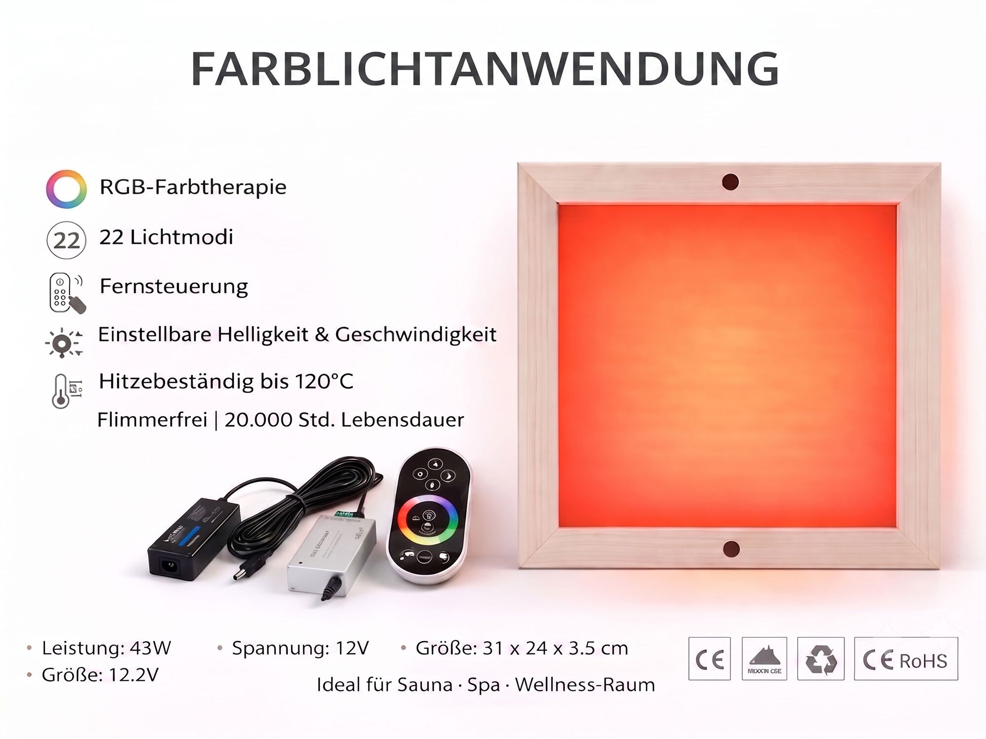 33% Rabatt ✓ Premium LED Sauna Farblichtanwendung ColorRelax
