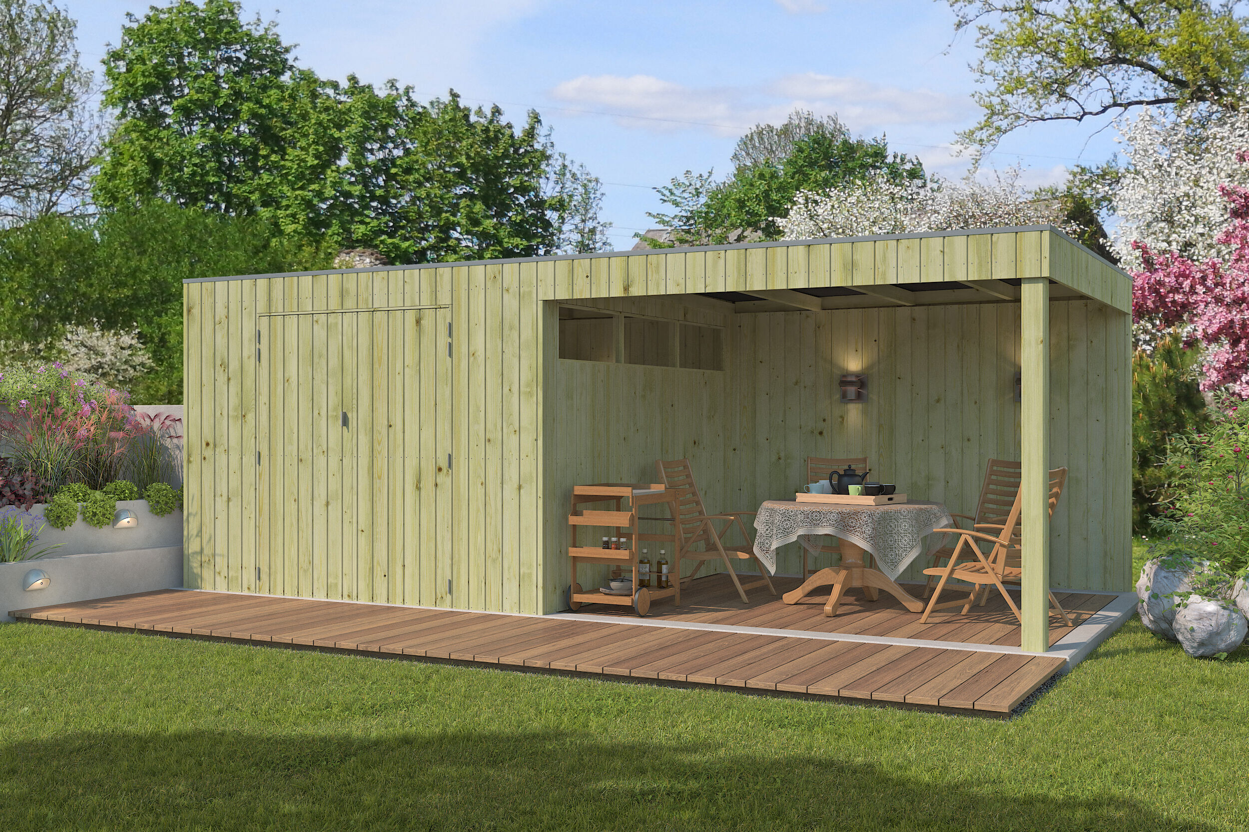 Gartenhaus Modell QBV-Line 8,88 m² + 300 cm Anbau| Rabatt: 26%|6x5m