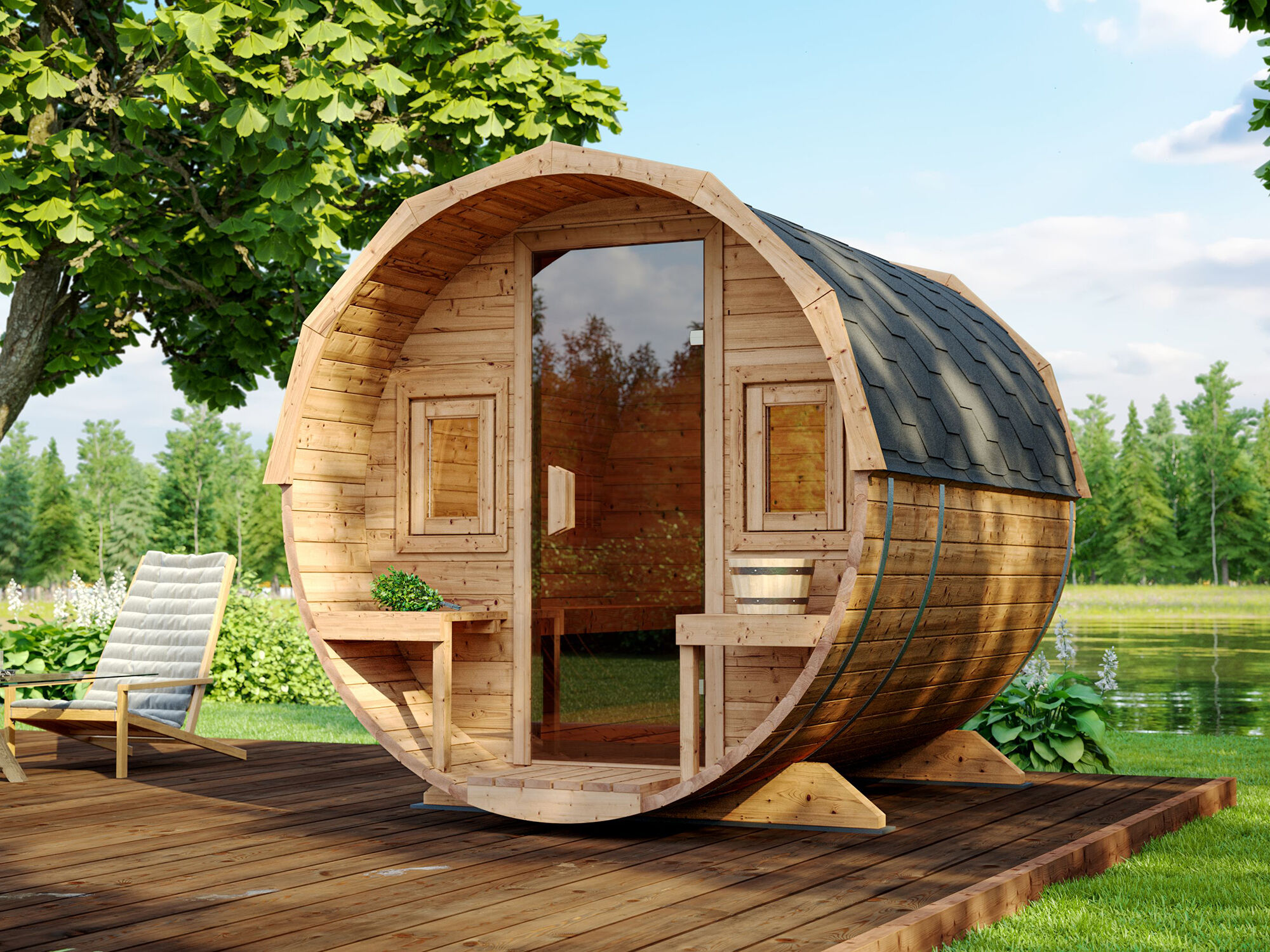 Fjordholz Fass-Sauna Modell Quadro 170 cm