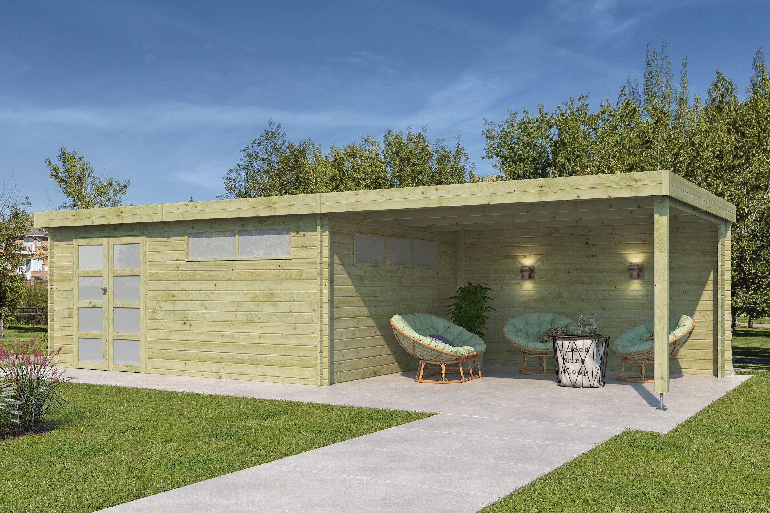 Flachdach Gartenhaus Modell Nelo 44 E mit 400 cm A| Rabatt: 26%|8x4m