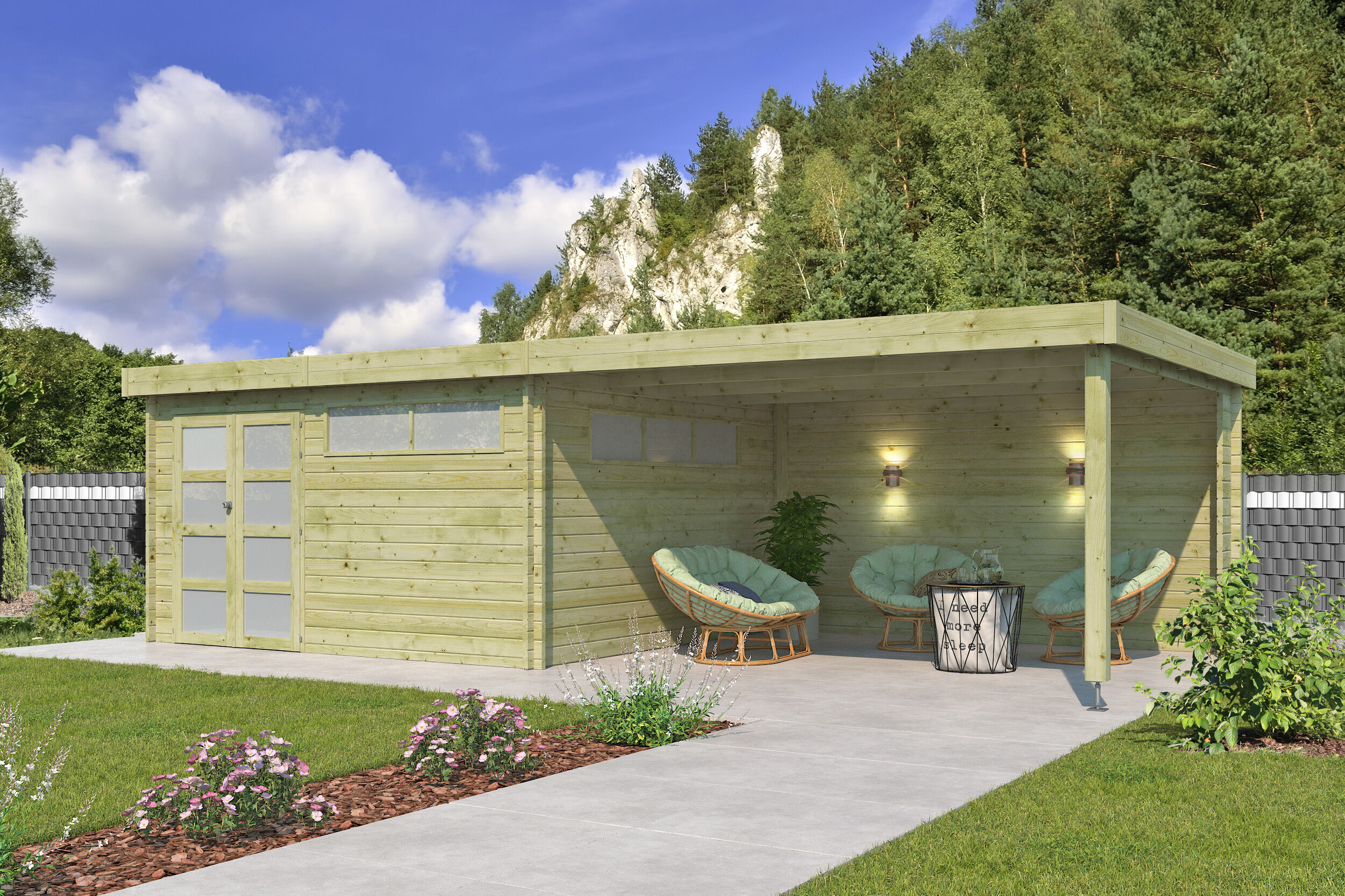 Flachdach Gartenhaus Modell Nelo 44 C mit 400 cm A| Rabatt: 26%|8x4m
