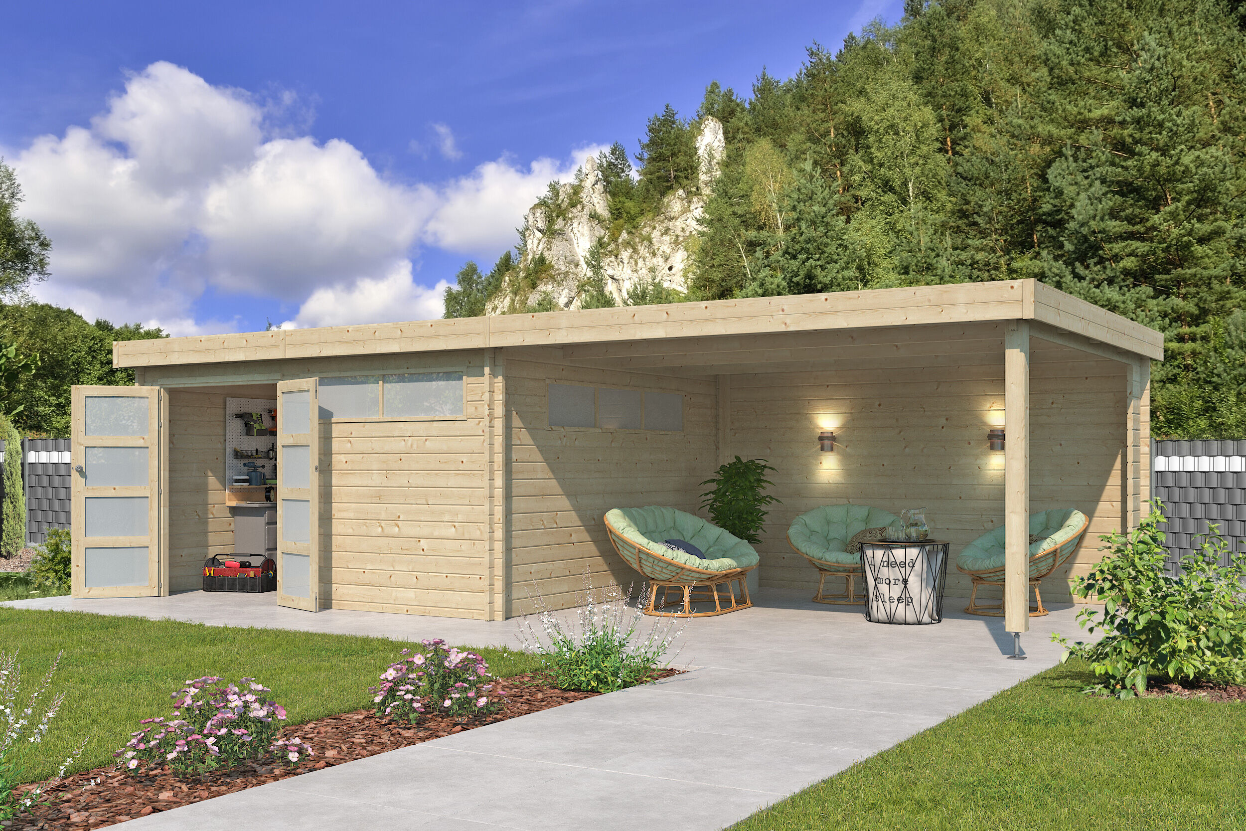 Flachdach Gartenhaus Modell Nelo 44 C mit 400 cm A Rabatt: 26 %