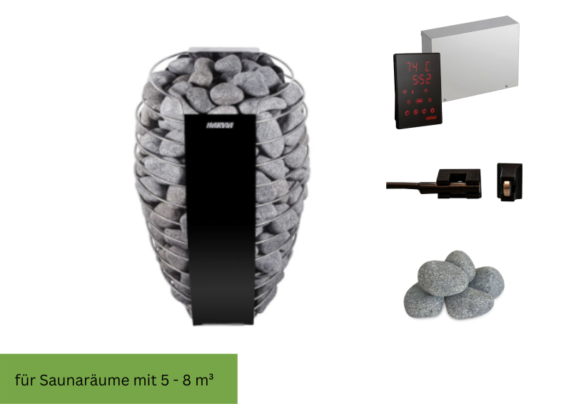 Harvia Saunaofen Spirit Schwarz 6 kW inkl. Saunasteuerung Harvia Xenio WiFi