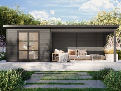 WPC Gartenhaus mit Terrasse Modell Lounge XL