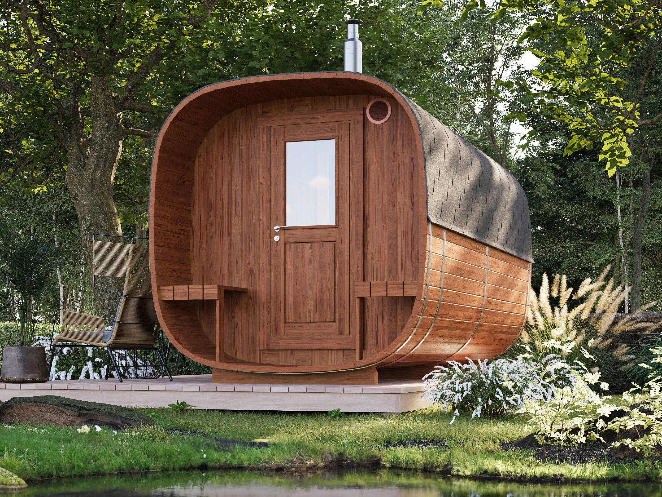 Fjordholz Fass-Sauna Modell Quadro 300 cm 2-Raum