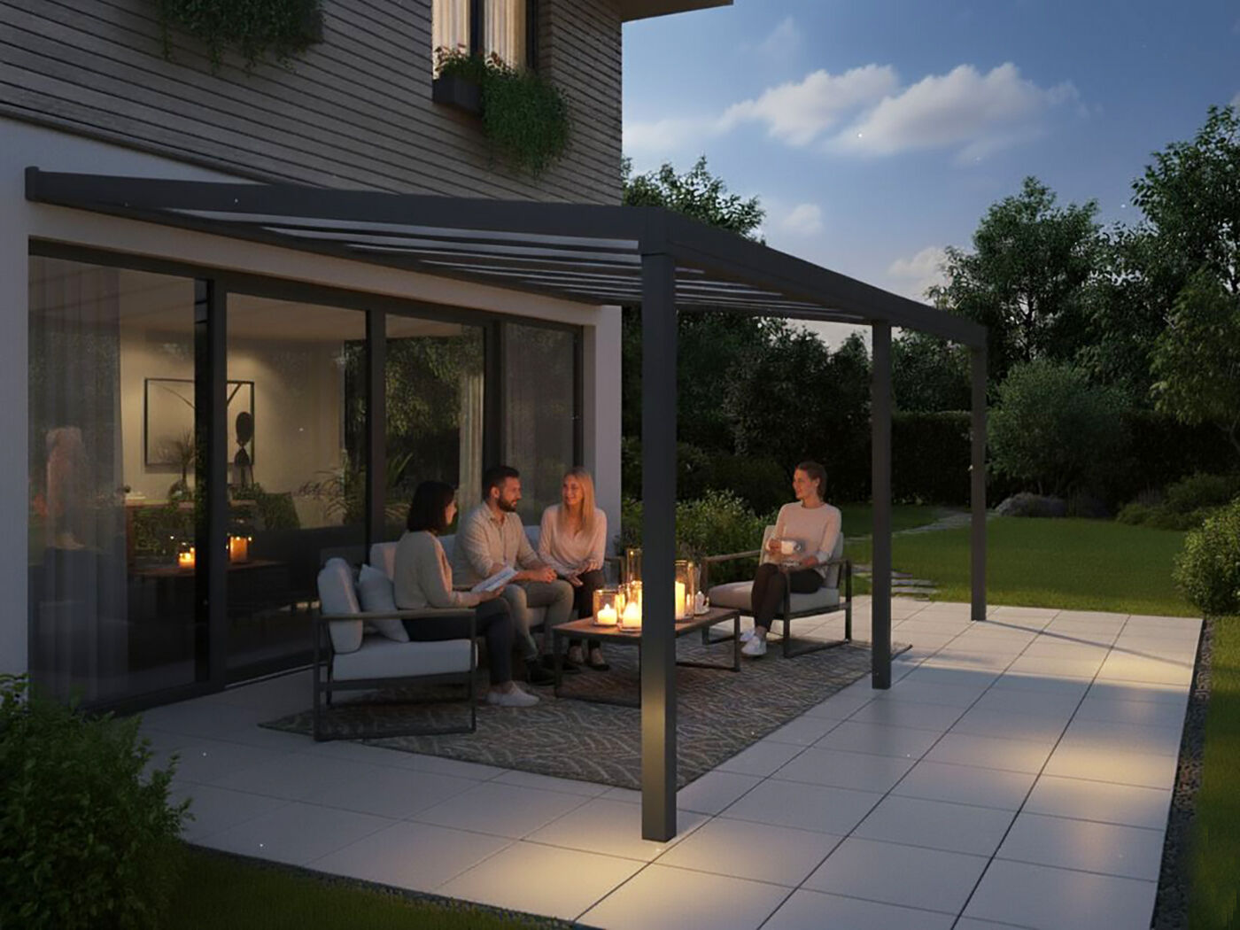 51% reduziert - Alu Terrassenüberdachung Modell PolyLine 610 x 300