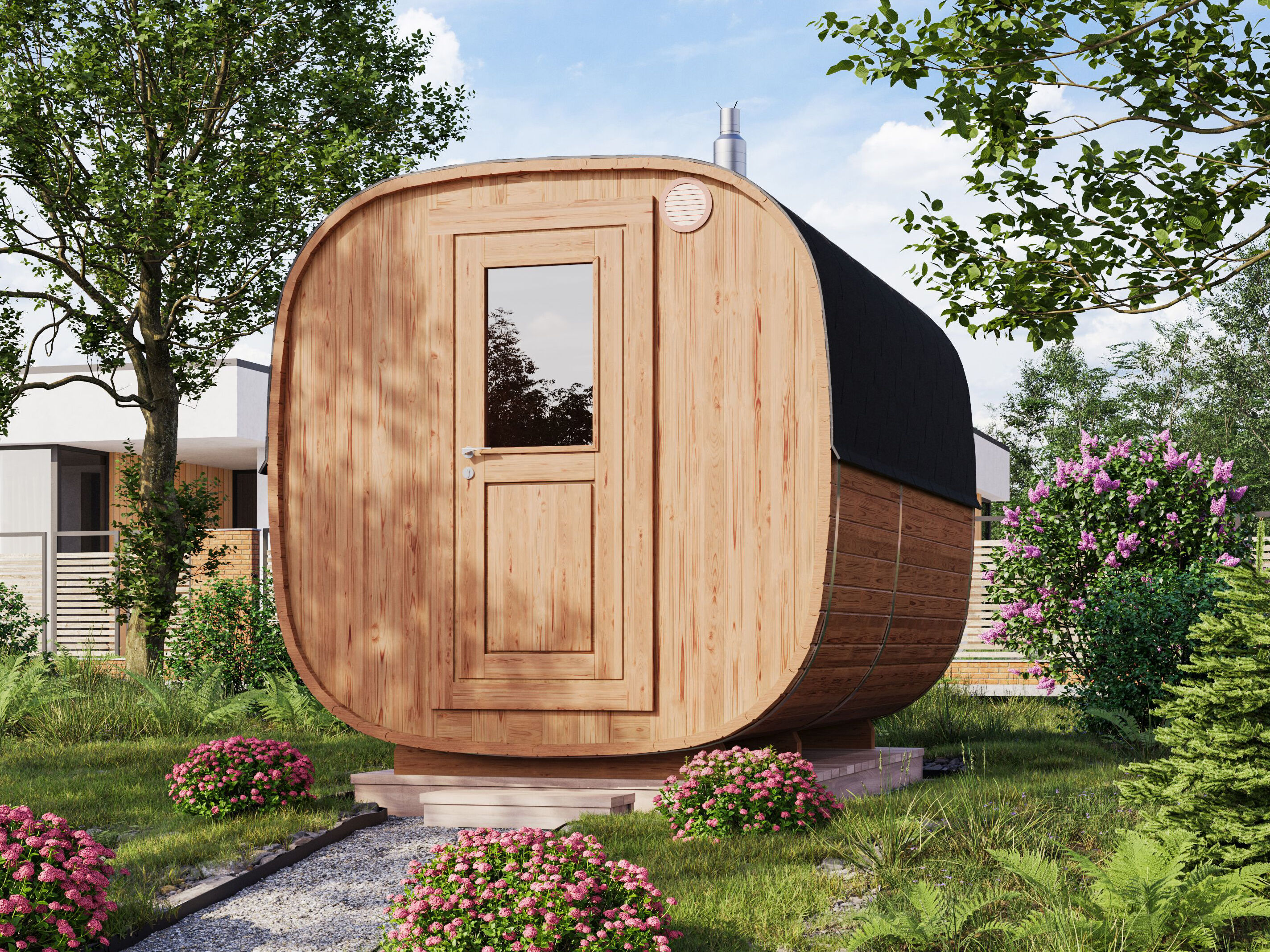 Fjordholz Fass-Sauna Modell Quadro 300 cm 2-Raum