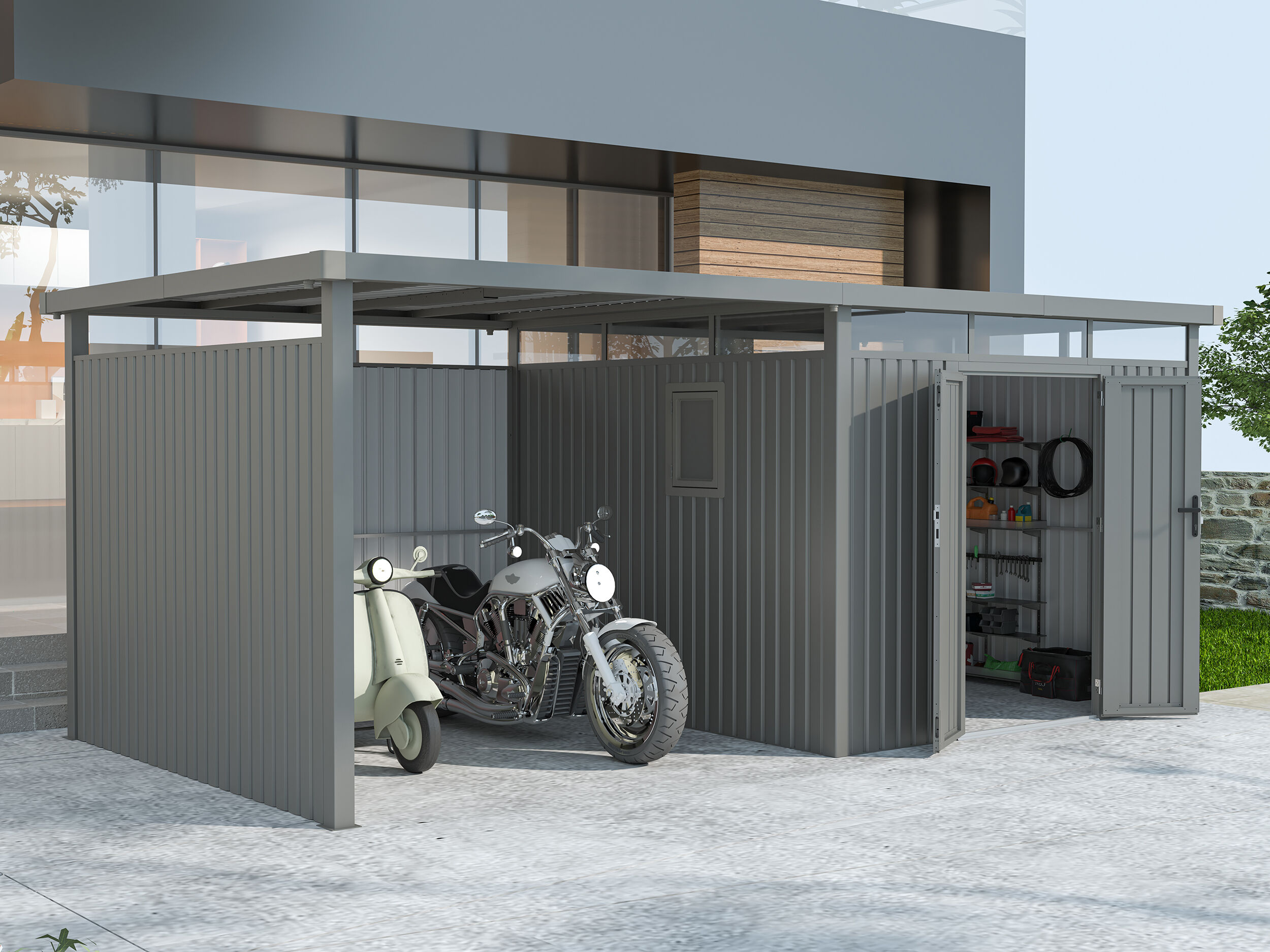 Metall Gerätehaus Modell Style 7,56 m² Spar-Set-2 Rabatt: 24 %