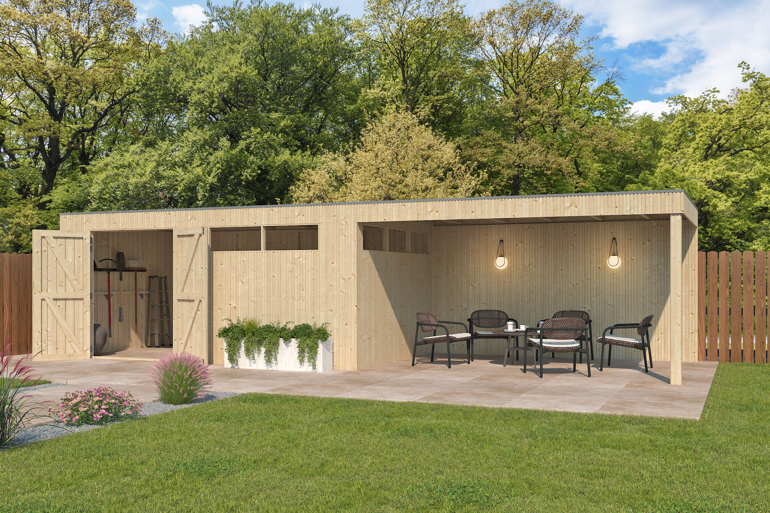 Gartenhaus Modell QBV3-Line 14,90 m² + 400 cm Anba Rabatt: 26 %