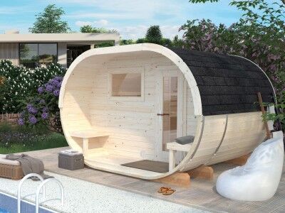 Palmako Ovale Fass-Sauna Modell Anette 3,0 + 1,5 m²