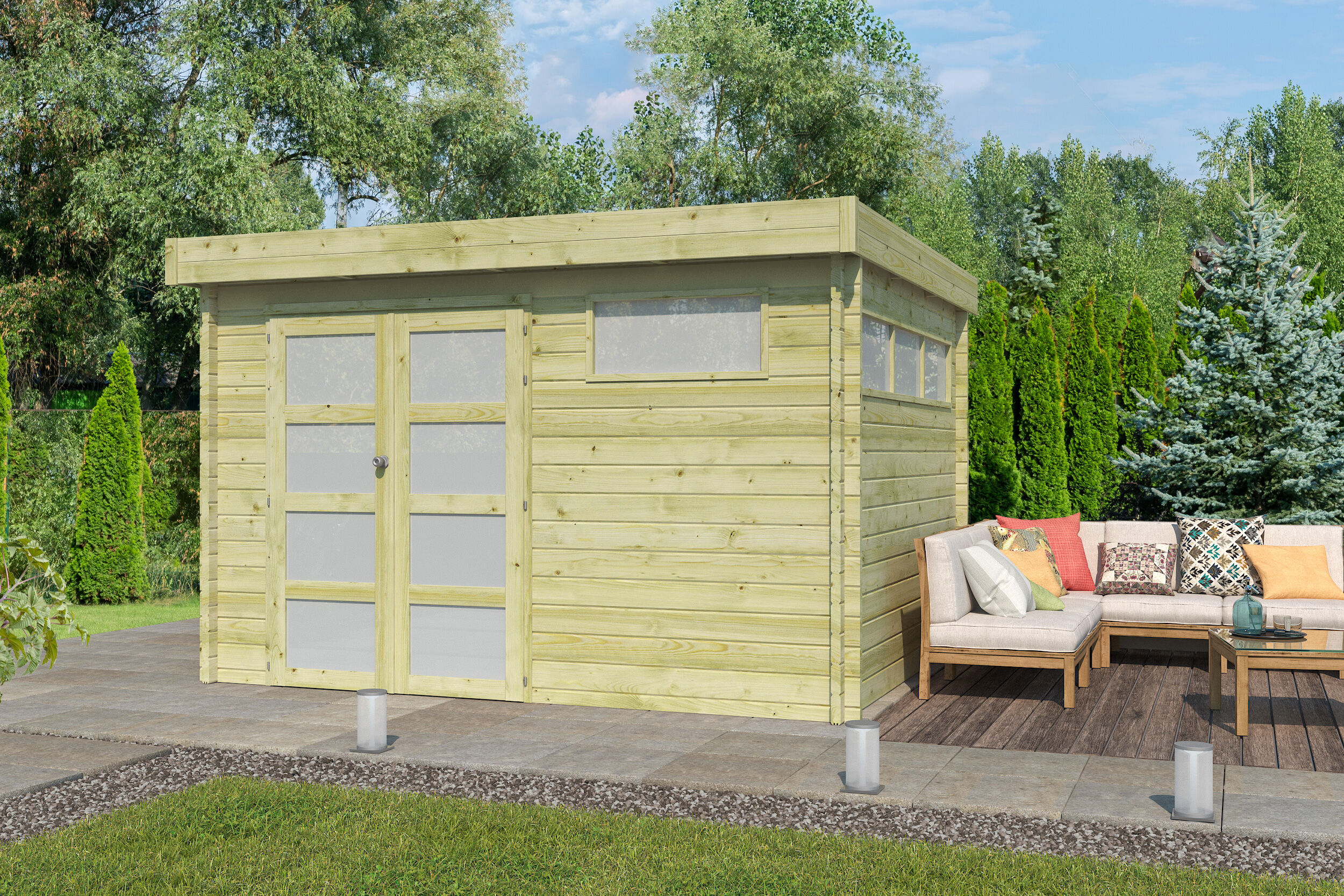 Flachdach Gartenhaus Modell Nelo 44 D