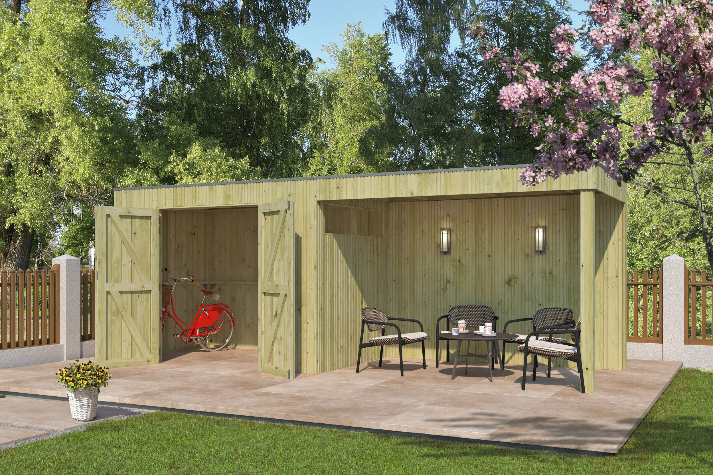 Gartenhaus Modell QBV3-Line 5,90 m² + 300 cm Anbau Rabatt: 26 %