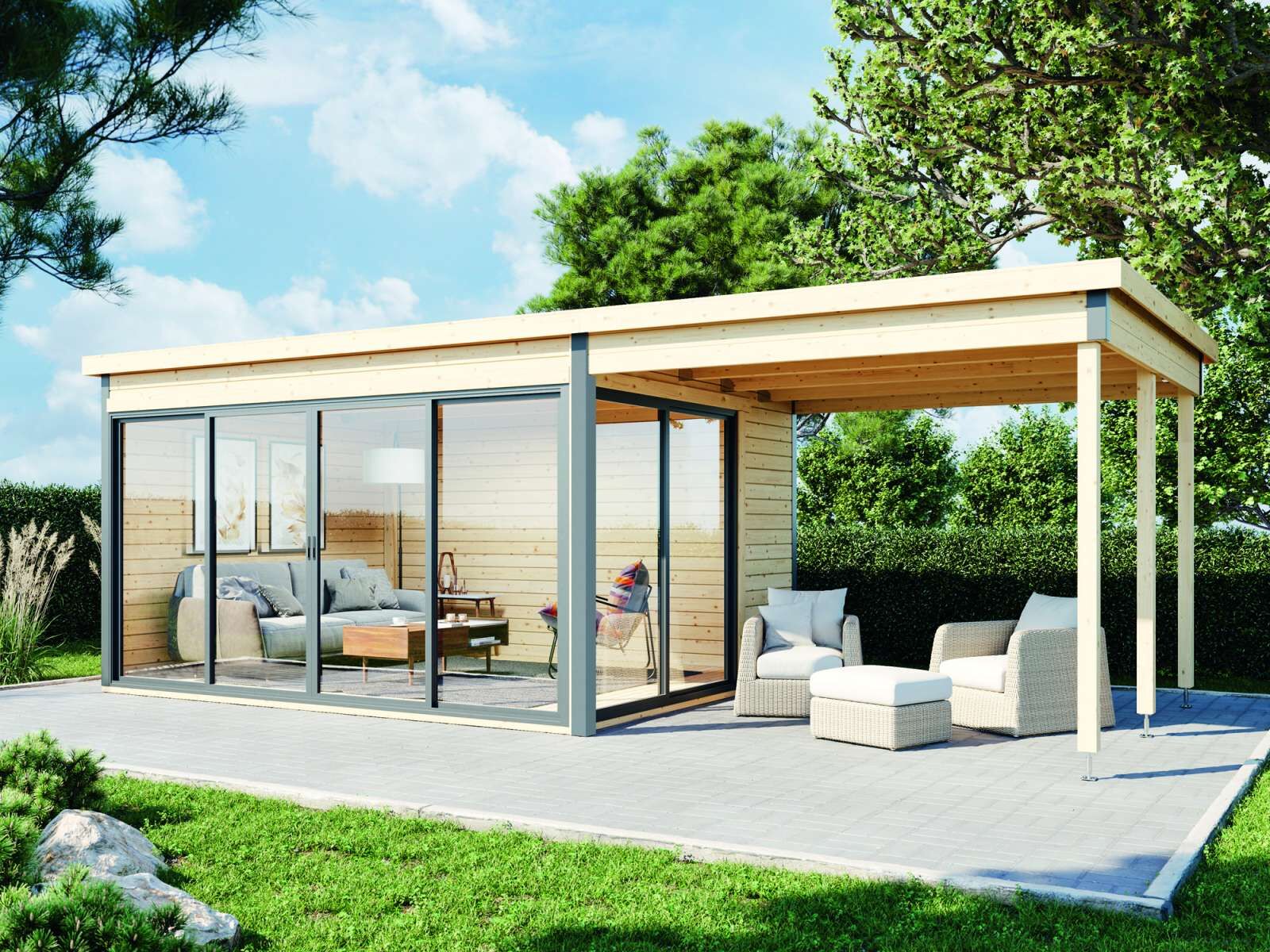 Wolff Finnhaus Gartenhaus Studio 44 D mit Seitendach online bestellen