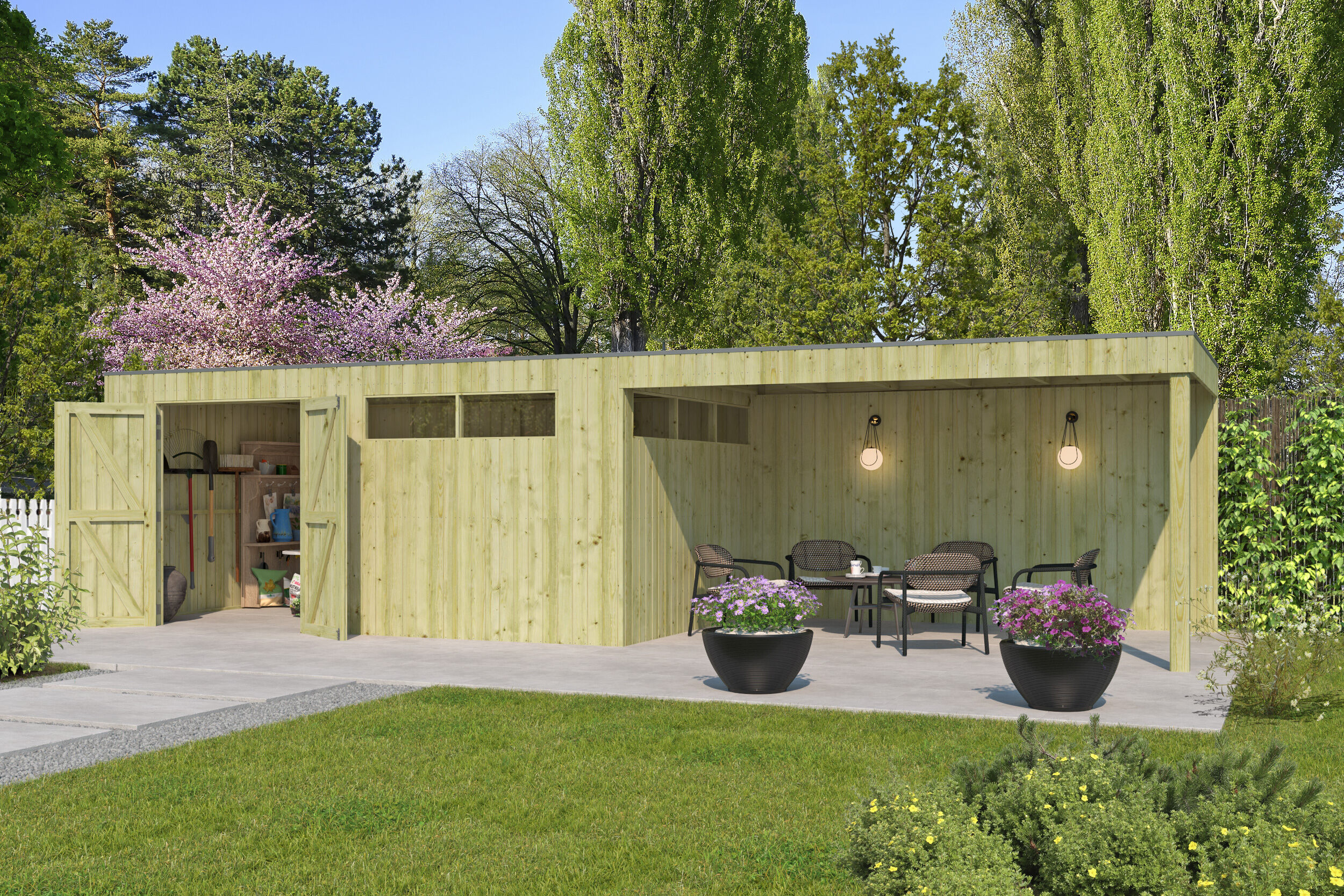 Gartenhaus Modell QBV-Line 14,90 m² + 400 cm Anbau Rabatt: 26 %