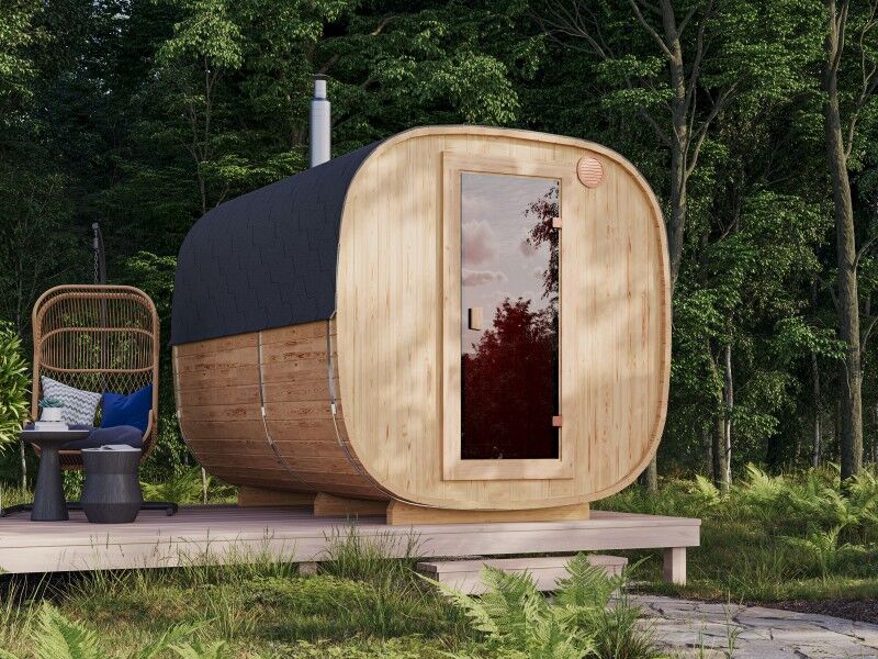 Fjordholz Fass-Sauna Modell Quadro 300 cm inkl. Zubehör