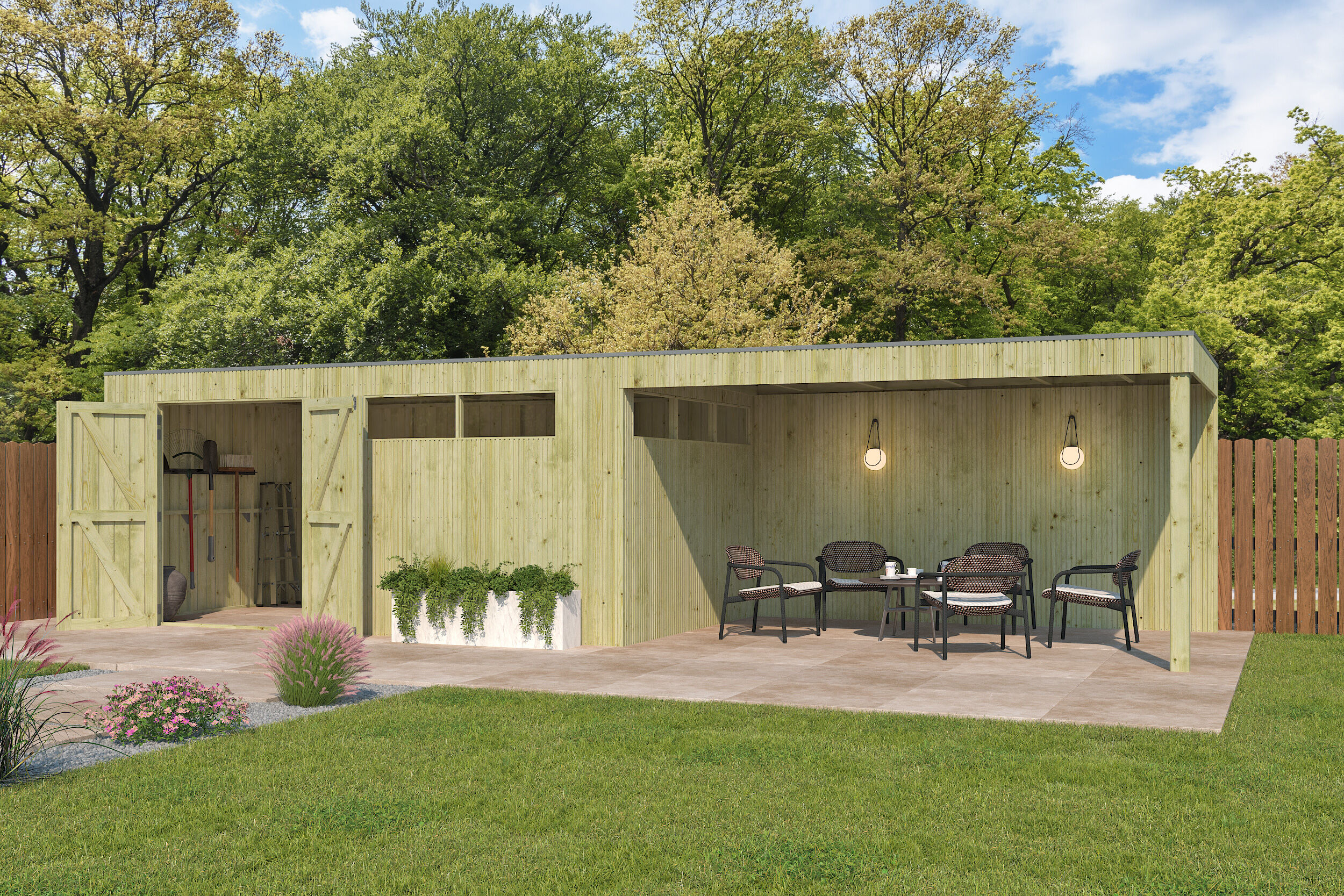 Gartenhaus Modell QBV3-Line 14,90 m² + 400 cm Anba Rabatt: 26 %