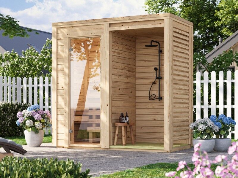 Fjordholz Mini Saunahaus Modell Nick mit Dusche